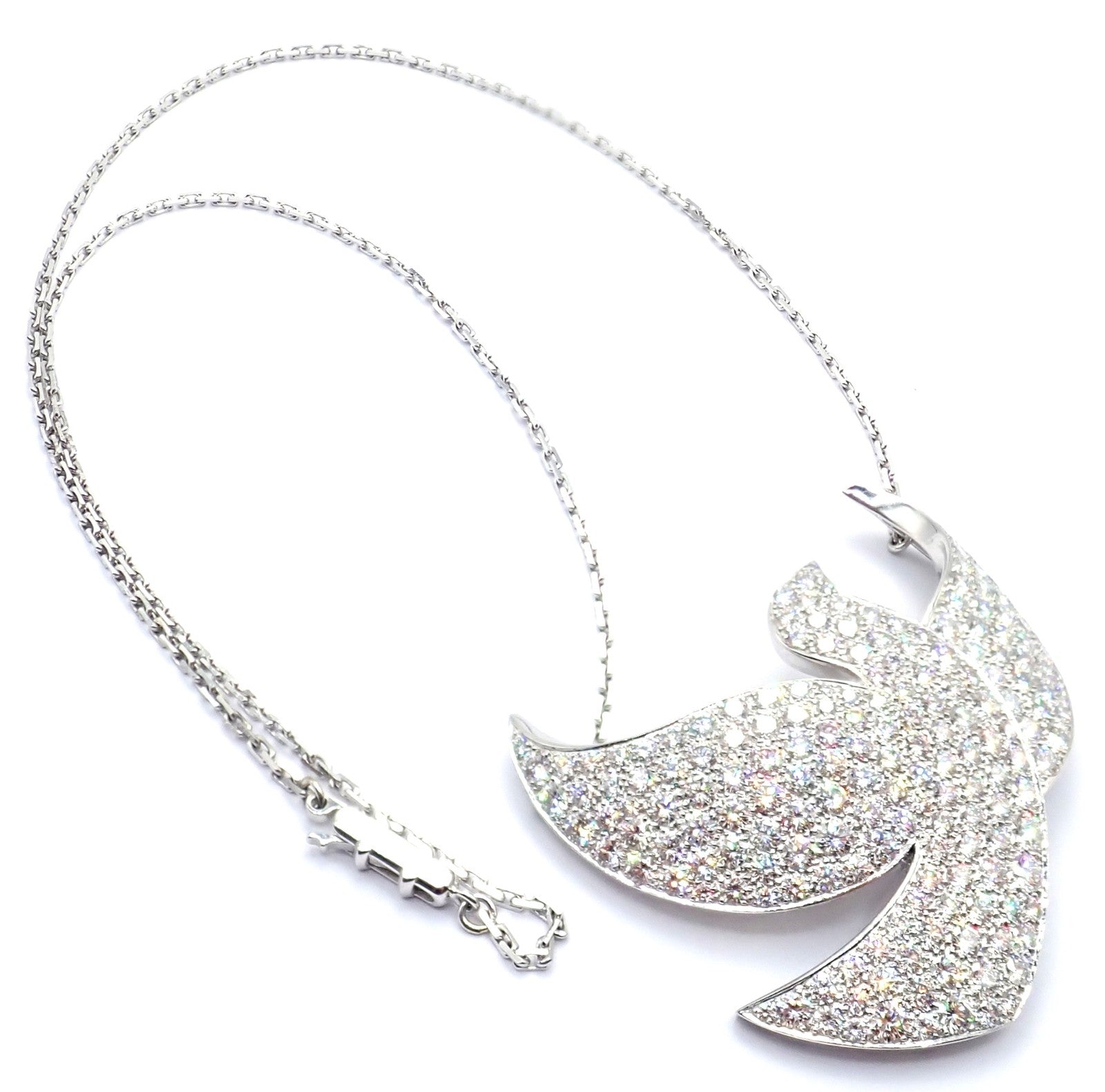 Authentic! Cartier Colombe Dove Of Peace 18k White Gold Diamond Necklace Paper | Fortrove