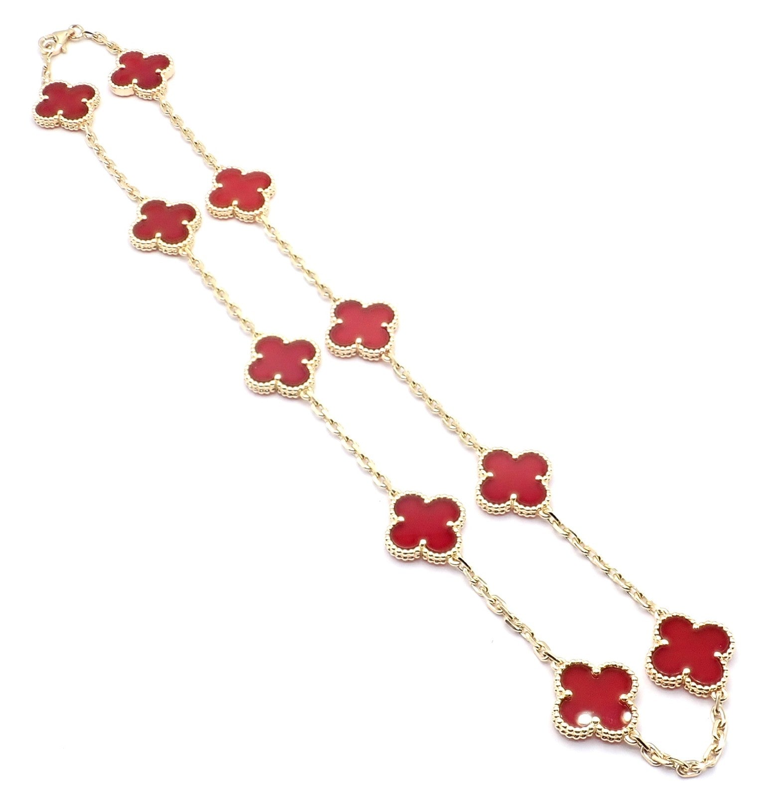 Authentic Van Cleef & Arpels 18k Gold 10 Motif Alhambra Carnelian Necklace Paper | Fortrove