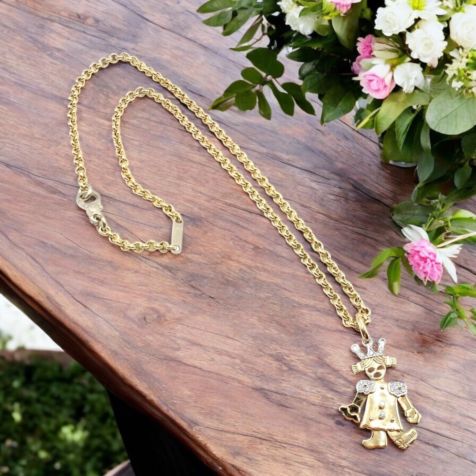 Pomellato 18k Yellow White Gold Animated XL Diamond Queen Pendant Link Necklace | Fortrove