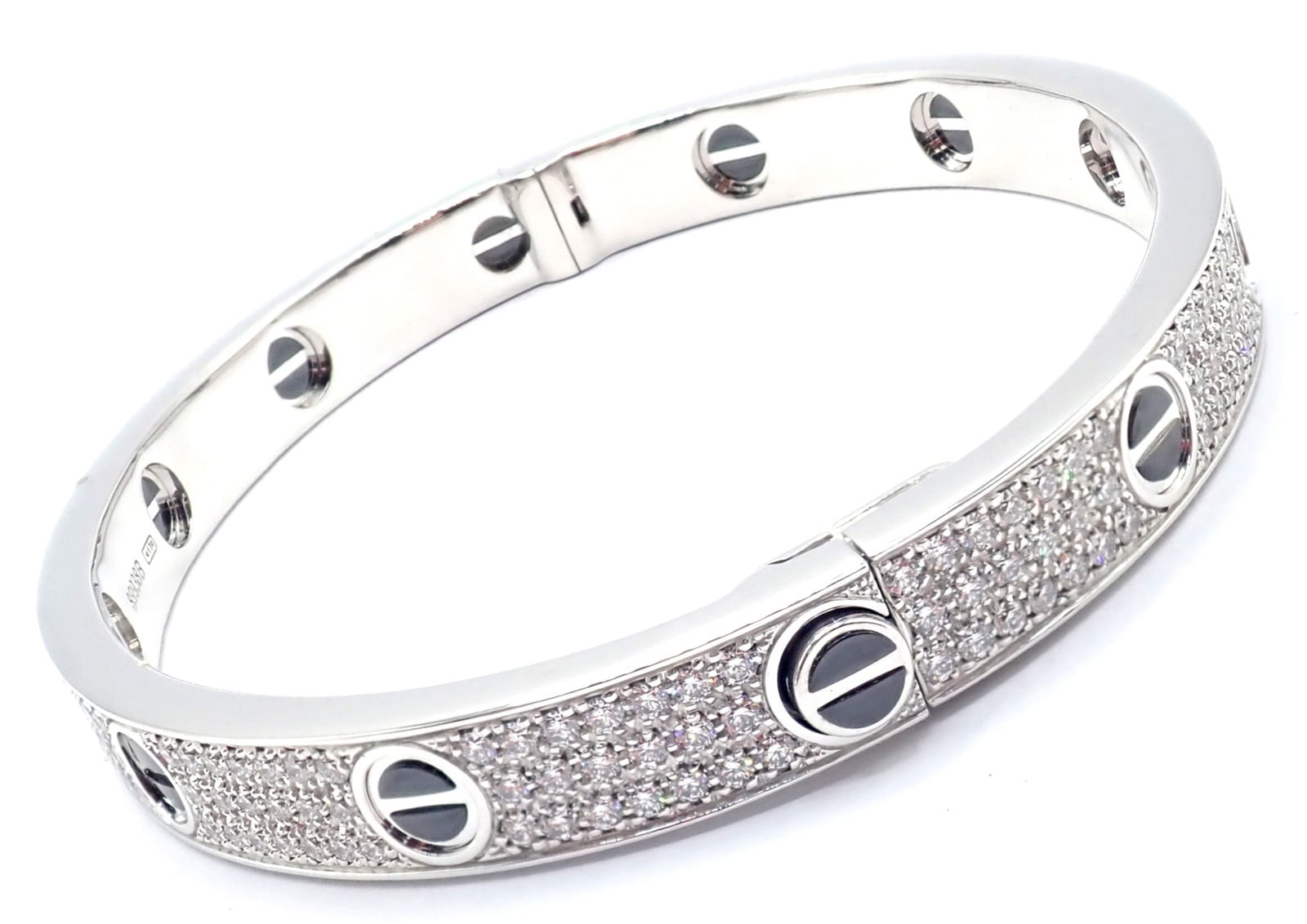 Cartier Jewelry & Watches:Fine Jewelry:Bracelets & Charms Authentic! Cartier Love 18k White Gold Diamond Pave Ceramic Bracelet Sz 18 Paper