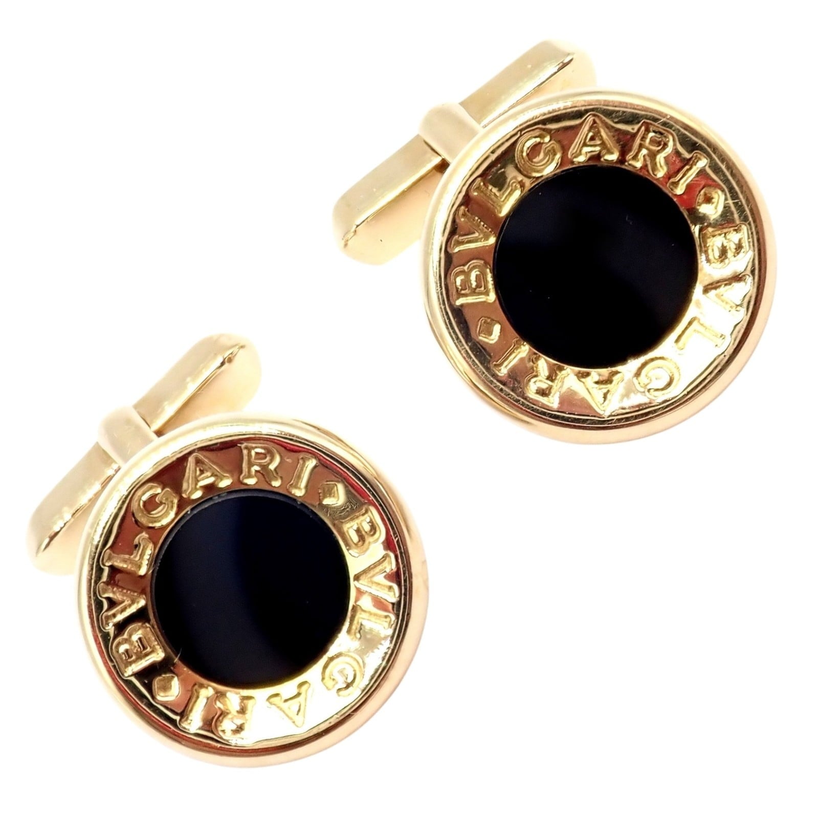 BVLGARI チャーム ゴールド ブラック Authentic! Bulgari Bvlgari 18k Yellow Gold Black Onyx Large Cufflinks