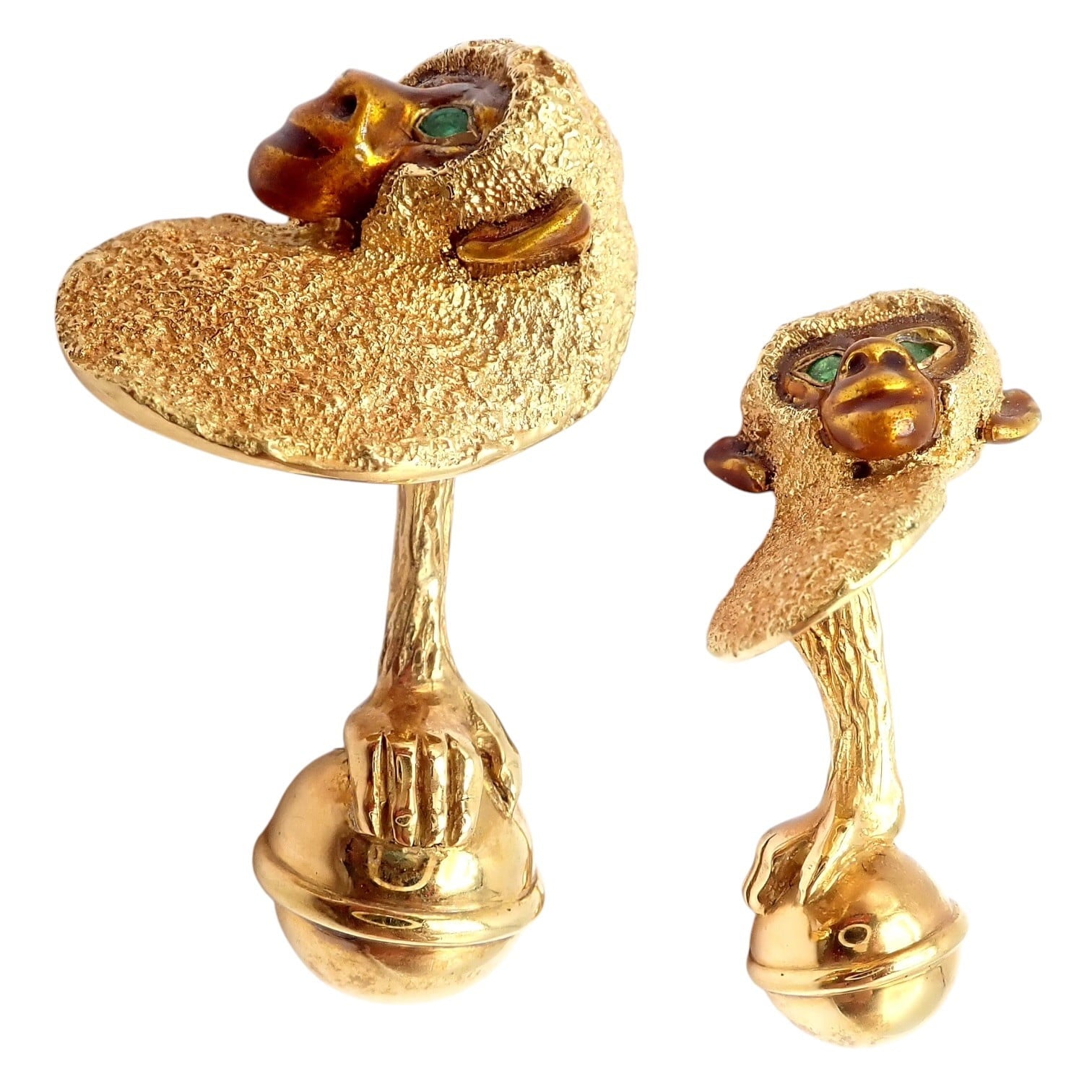 Tiffany & Co. Jewelry & Watches:Men's Jewelry:Cufflinks Vintage Tiffany & Co. 18k Yellow Gold Emerald Enamel Monkey Cufflinks 1991