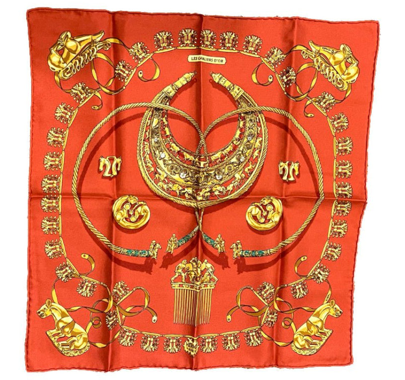 Authentic RARE! Hermes Les Cavaliers D'or Vintage 45cm Silk Scarf