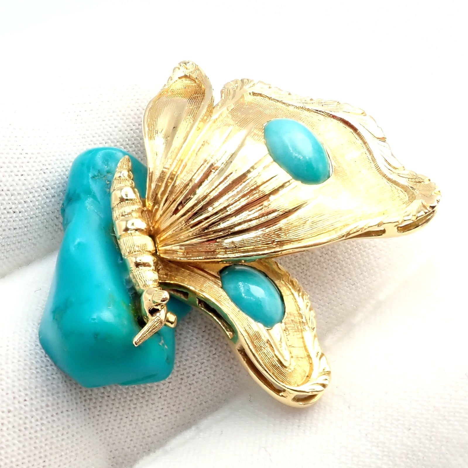 Tiffany & Co. Jewelry & Watches:Fine Jewelry:Brooches & Pins Vintage Tiffany & Co. 18k Yellow Gold Turquoise Butterfly On A Rock Pin Brooch