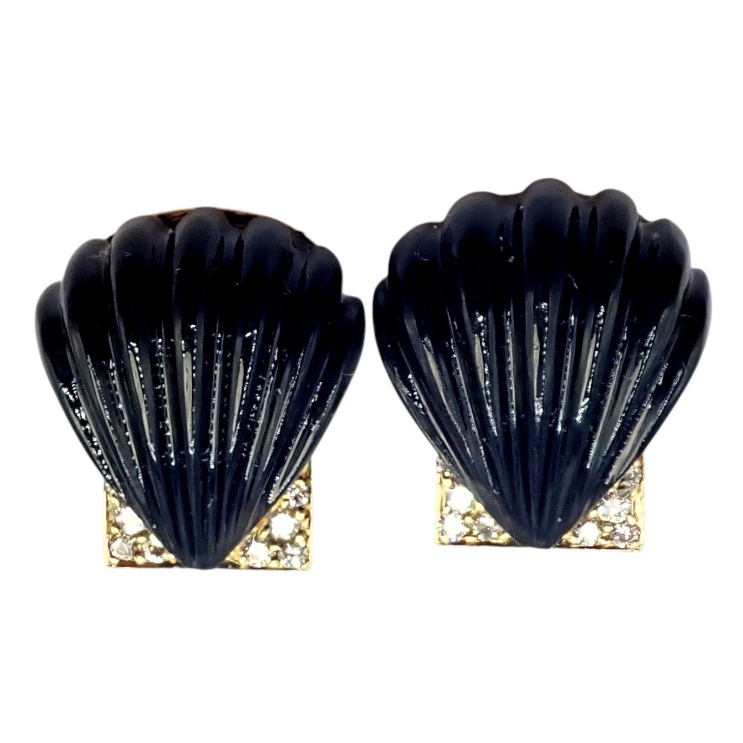 Vintage Estate Cartier Yellow Gold Diamond Onyx Shell Earrings | Fortrove