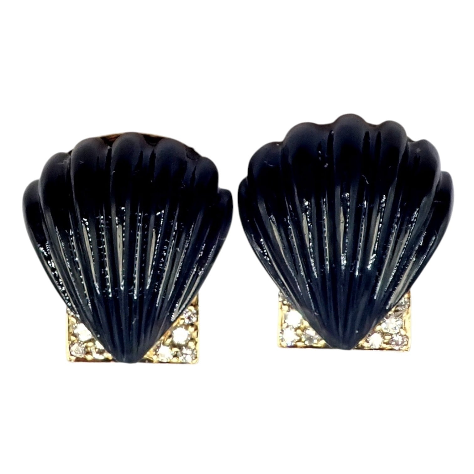 Cartier Jewelry & Watches:Fine Jewelry:Earrings Vintage Estate Cartier Yellow Gold Diamond Onyx Shell Earrings