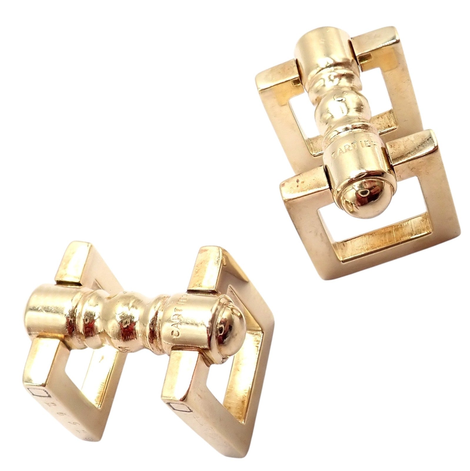 Rare! Vintage Cartier 14k Yellow Gold Square Spring Clasp Cufflinks 1960's | Fortrove
