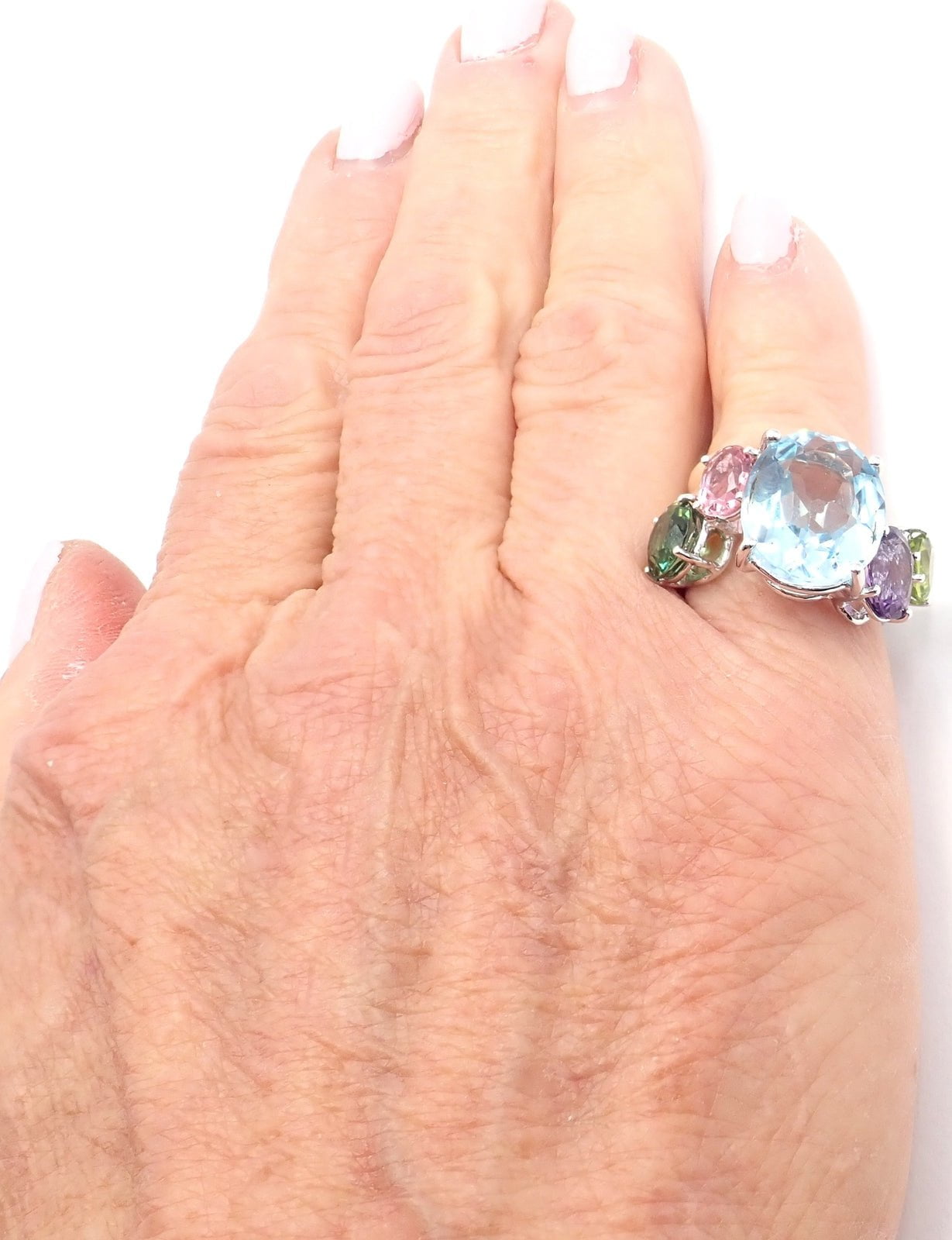 Authentic! Asprey Chaos 18k White Gold Topaz Tourmaline Peridot Amethyst Ring | Fortrove