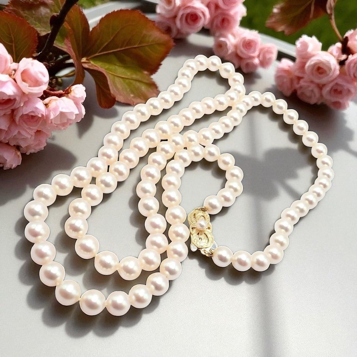 Rare! Mikimoto 18k Yellow Gold Pearl Strand 7mm 30" Opera Length Necklace | Fortrove
