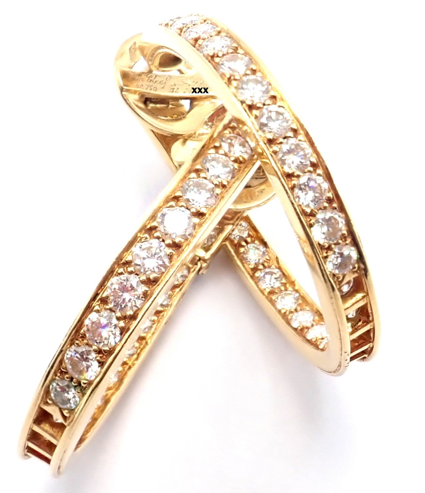Authentic! Van Cleef & Arpels 18k Yellow Gold Diamond Large Hoop Earrings | Fortrove