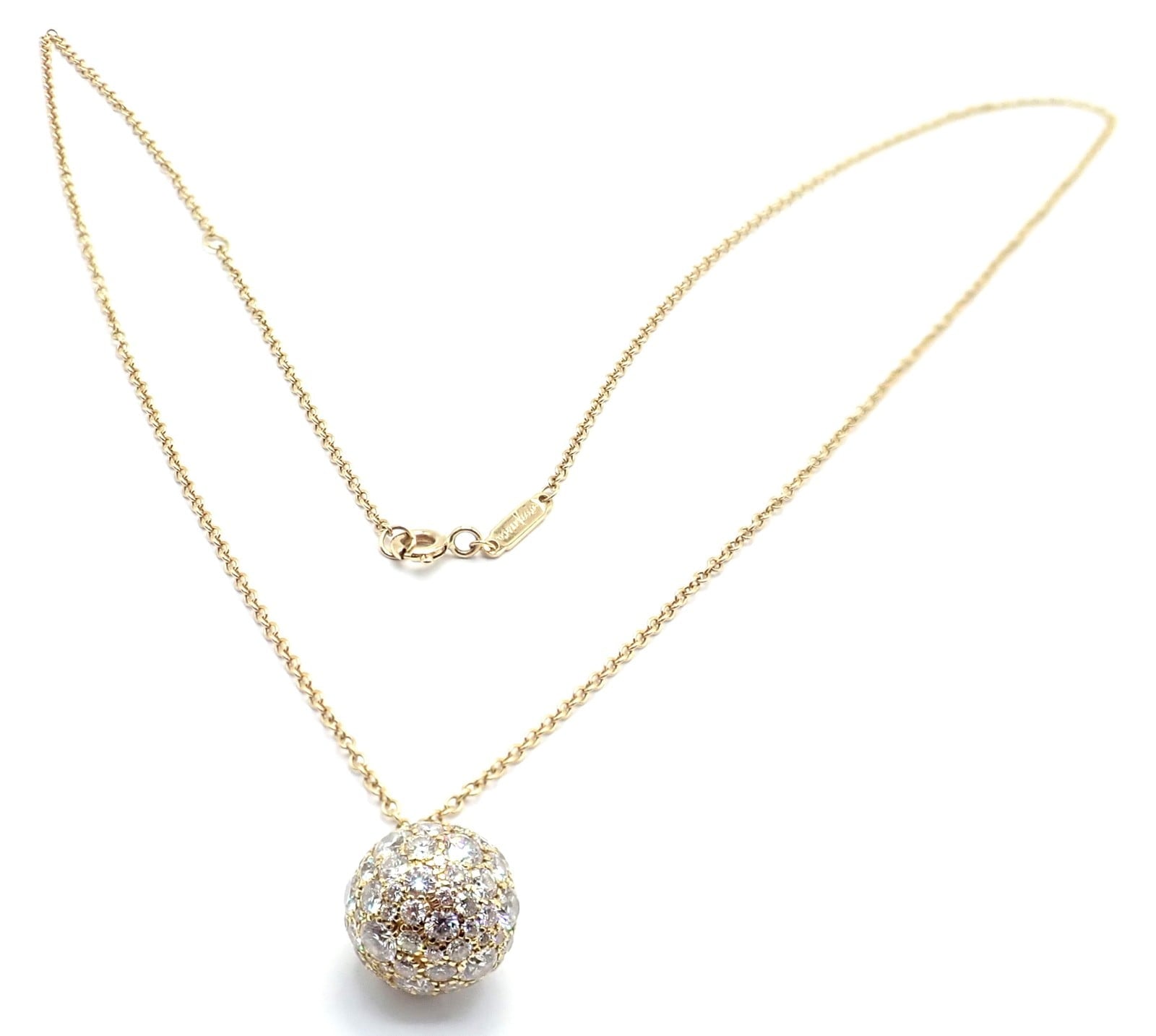 Tiffany & Co. Jewelry & Watches:Fine Jewelry:Necklaces & Pendants Authentic! Tiffany & Co 18k Yellow Gold Hardware Diamond Ball Pendant Necklace