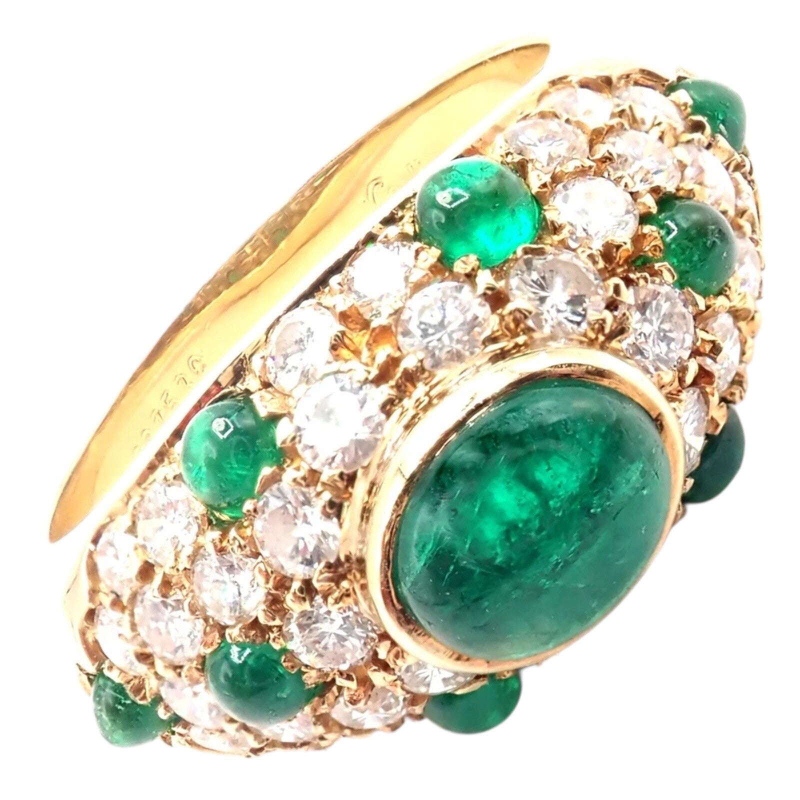 Authentic! Vintage Cartier Panthere 18k Yellow Gold Diamond Emerald Ring | Fortrove