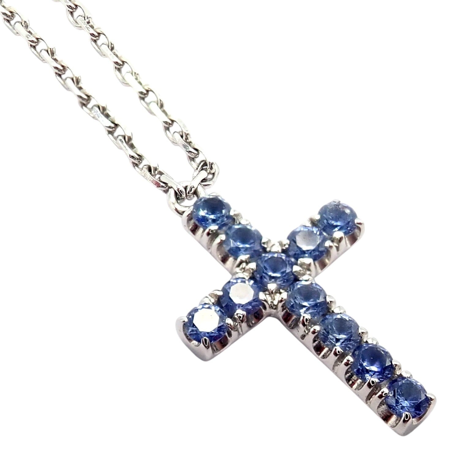 Cartier Jewelry & Watches:Fine Jewelry:Necklaces & Pendants Authentic! Cartier 18k White Gold Sweet Cross Blue Sapphire Pendant Necklace