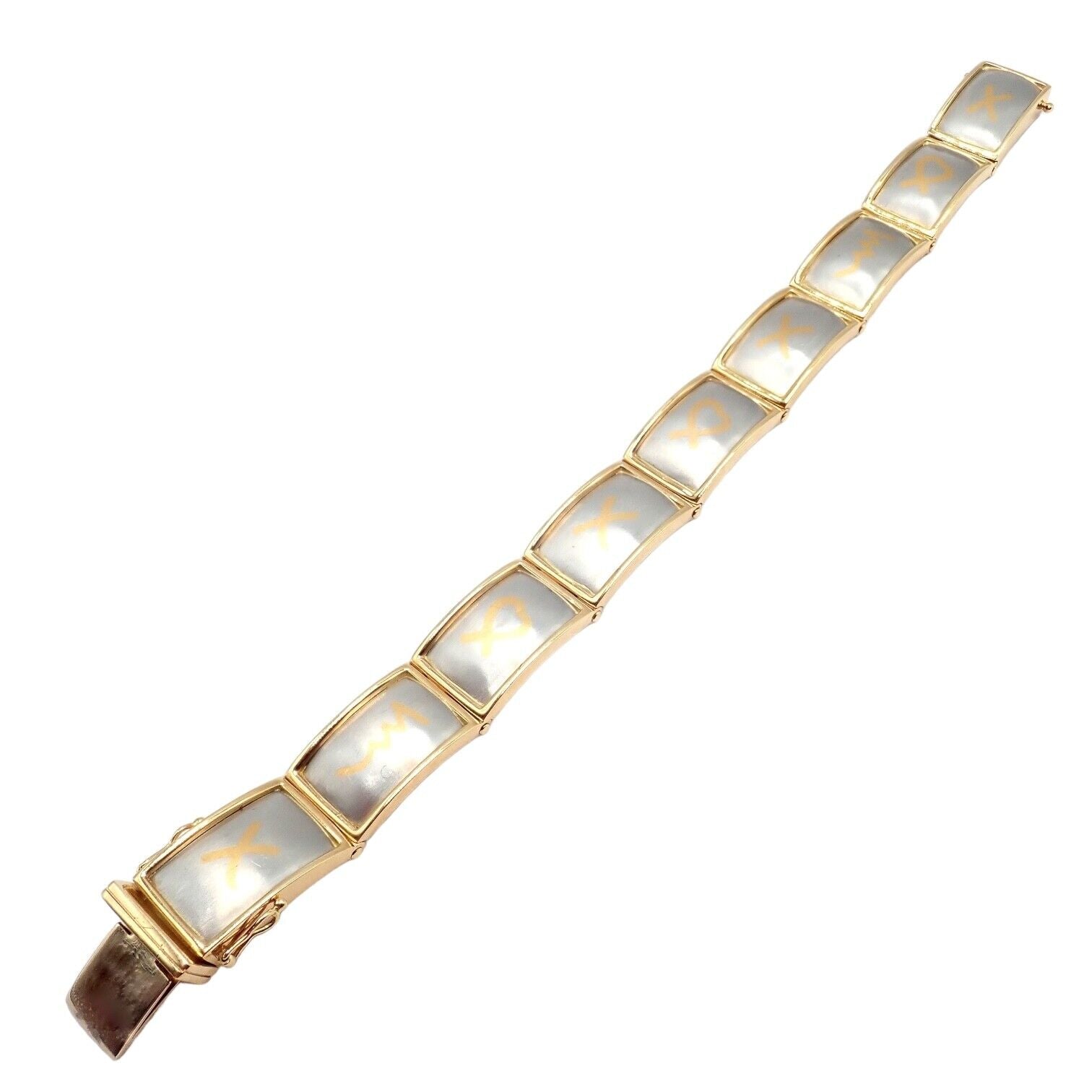 Rare! Tiffany & Co 18k Yellow Gold Platinum Picasso Signature 9 Panel Bracelet | Fortrove