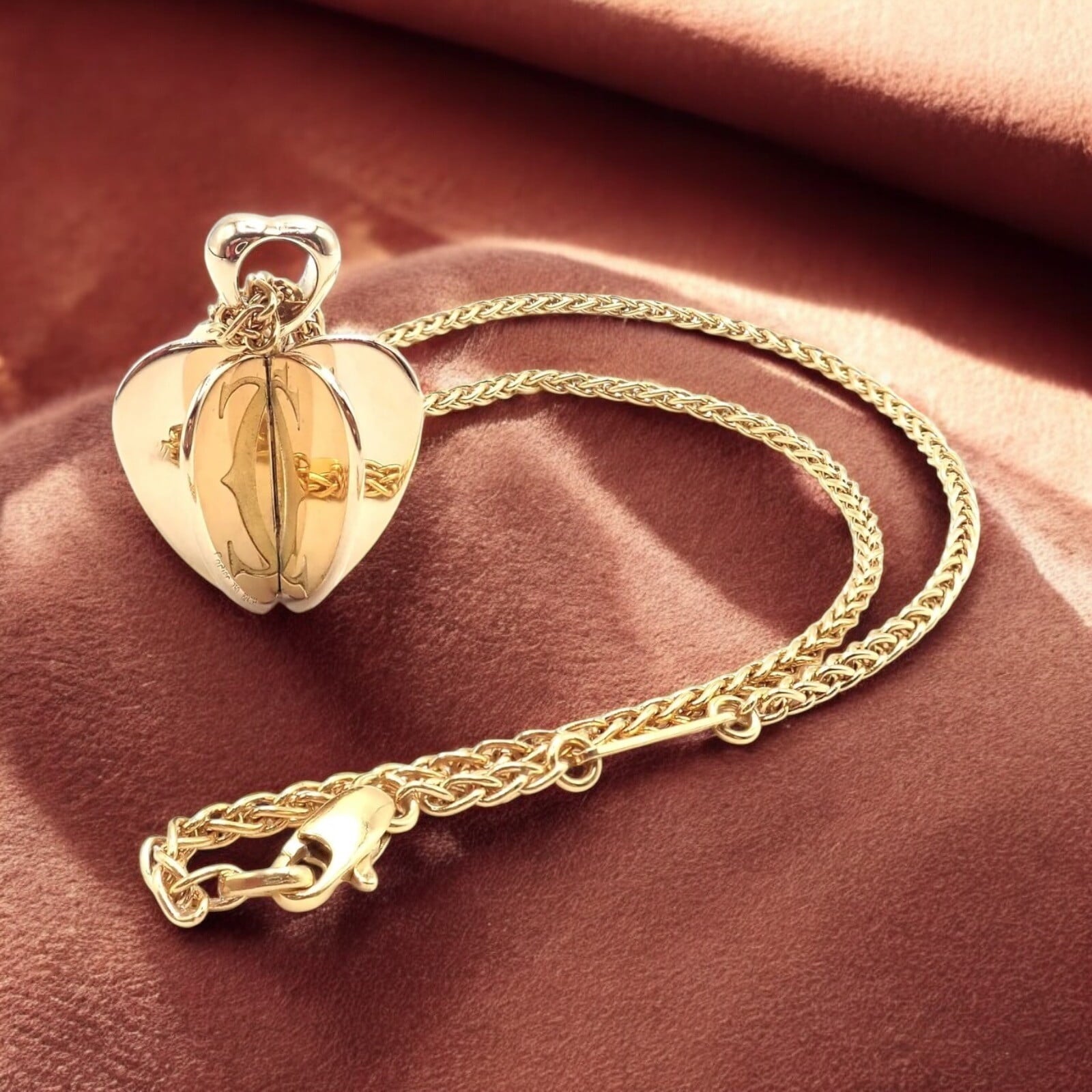 Cartier Jewelry & Watches:Fine Jewelry:Necklaces & Pendants Authentic! Cartier 18k Yellow Gold Double C 3D Apple Pendant Chain Necklace