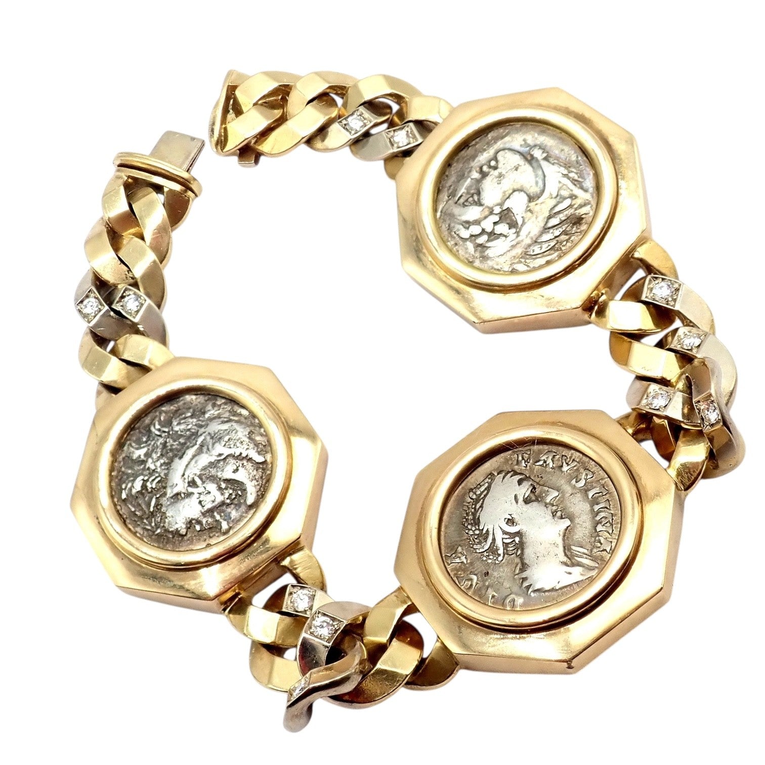 Bvlgari Jewelry & Watches:Fine Jewelry:Bracelets & Charms Rare! Bvlgari Bulgari 18k Gold Diamond Monete Antique Large Coin Link Bracelet