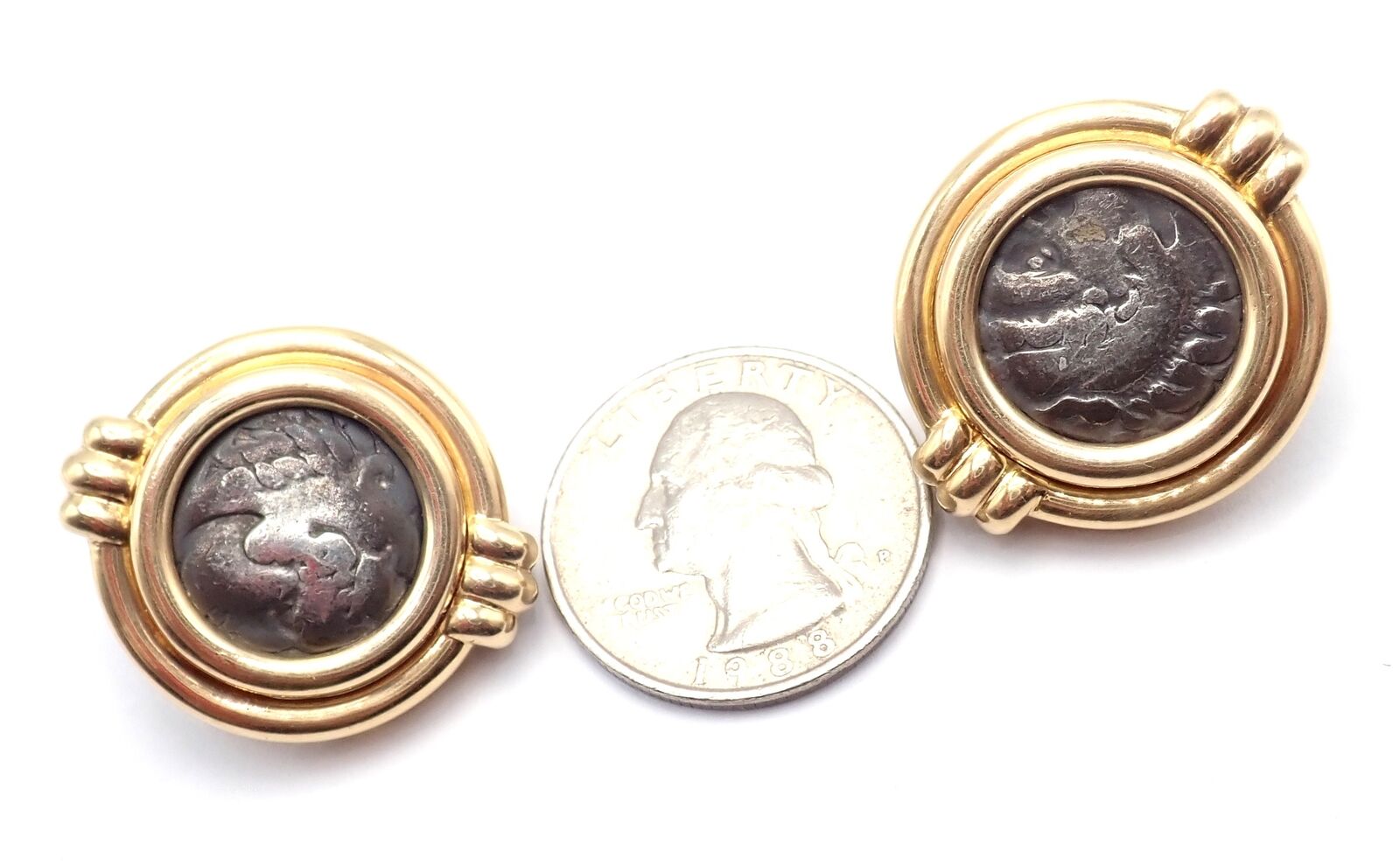 Vintage Bulgari Bvlgari 18k Yellow Gold Alexander The Great Coin Moneta Earrings | Fortrove