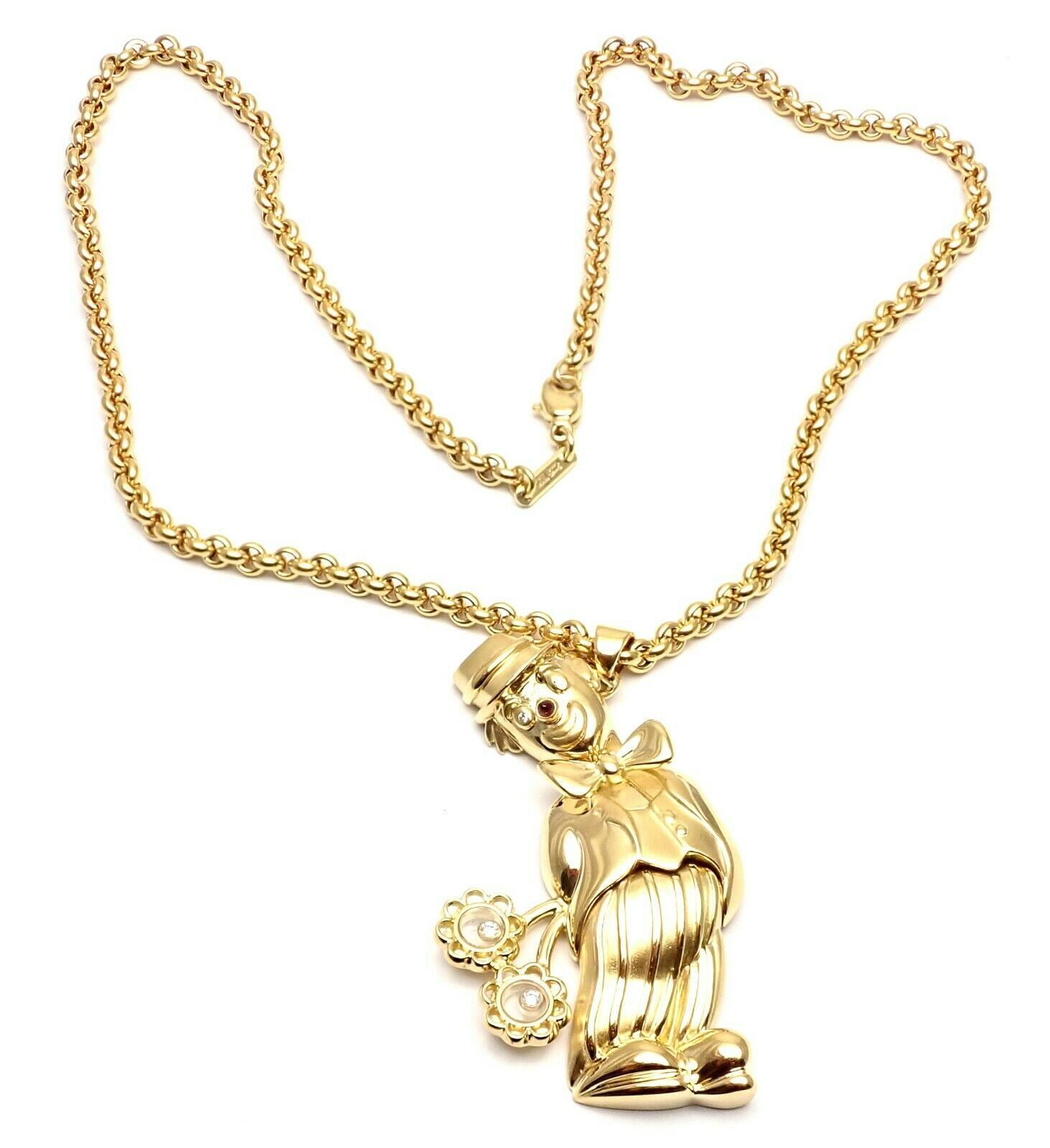 Authentic! Chopard 18k Yellow Gold Large Happy Clown Flower Pendant Necklace | Fortrove