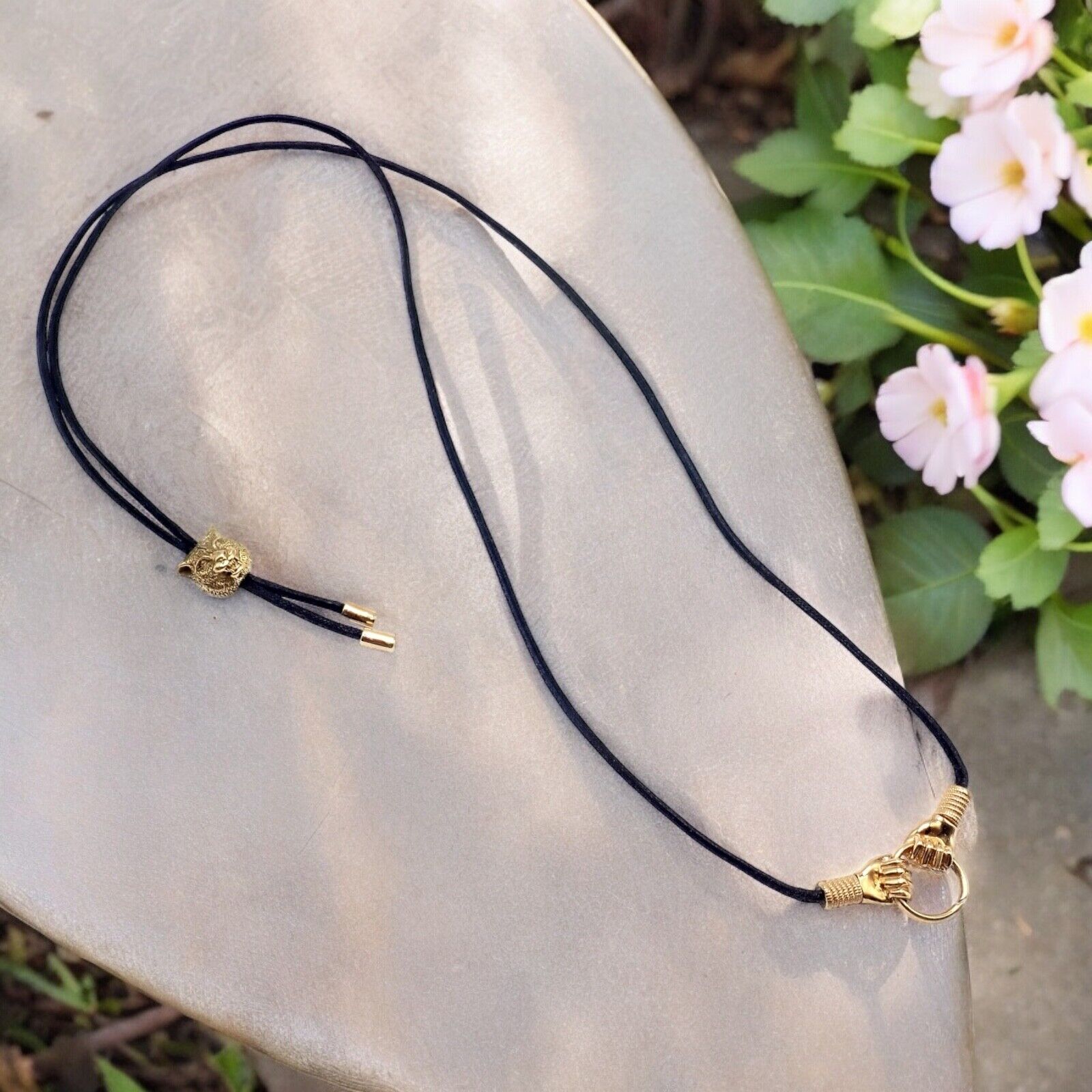 Gucci 18k Yellow Gold Le Marche des Merveilles Tiger Bolo Tie Necklace | Fortrove