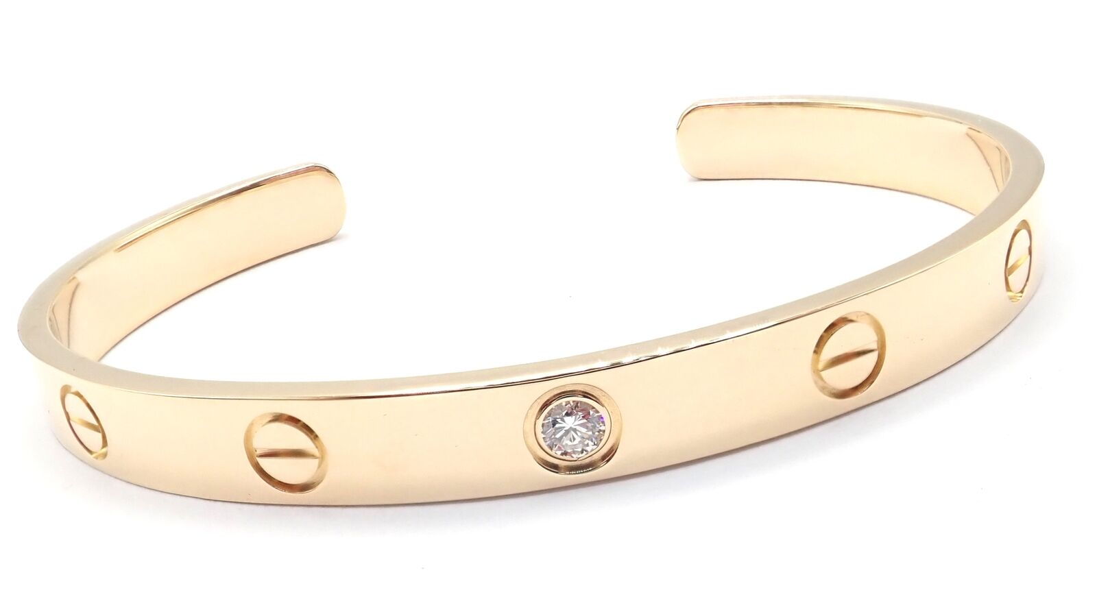 Authentic! Cartier 18k Yellow Gold Diamond Love Cuff Open Bracelet Size 17 | Fortrove