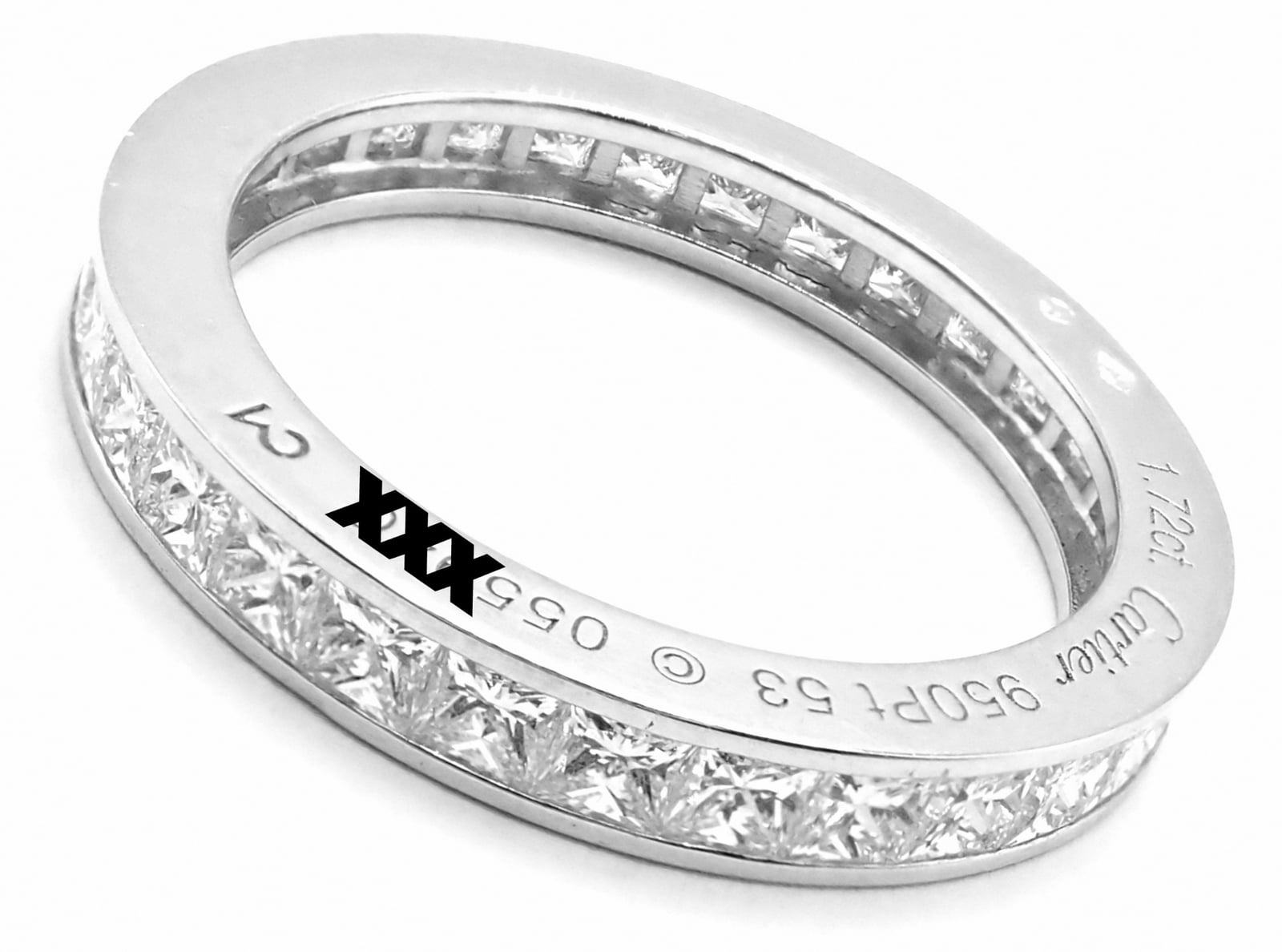 Cartier Jewelry & Watches:Fine Jewelry:Rings Cartier Platinum Princess Cut Diamond Eternity Band Ring Size 53 US 6.75 Paper