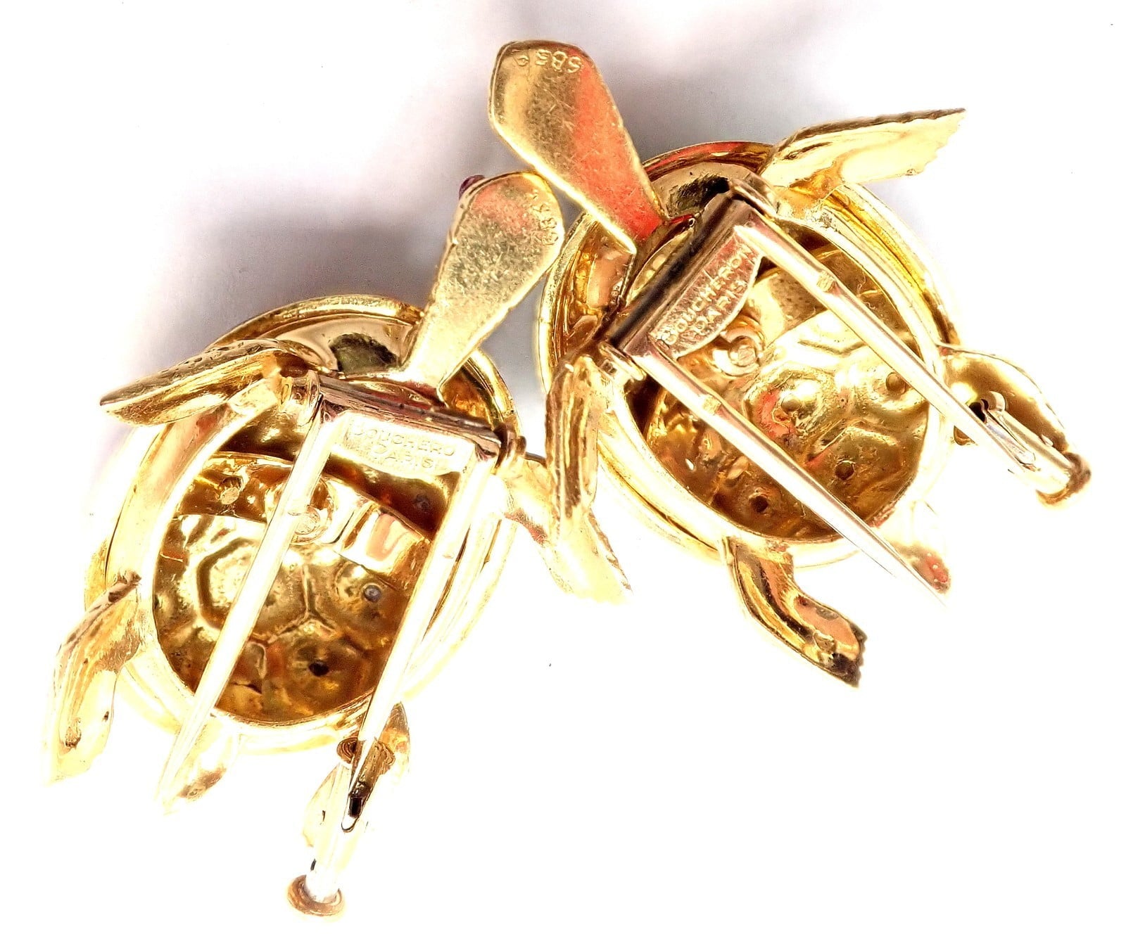 Boucheron Jewelry & Watches:Fine Jewelry:Brooches & Pins Vintage! Boucheron France 18k Yellow Gold Enamel Set Of Two Turtle Brooches