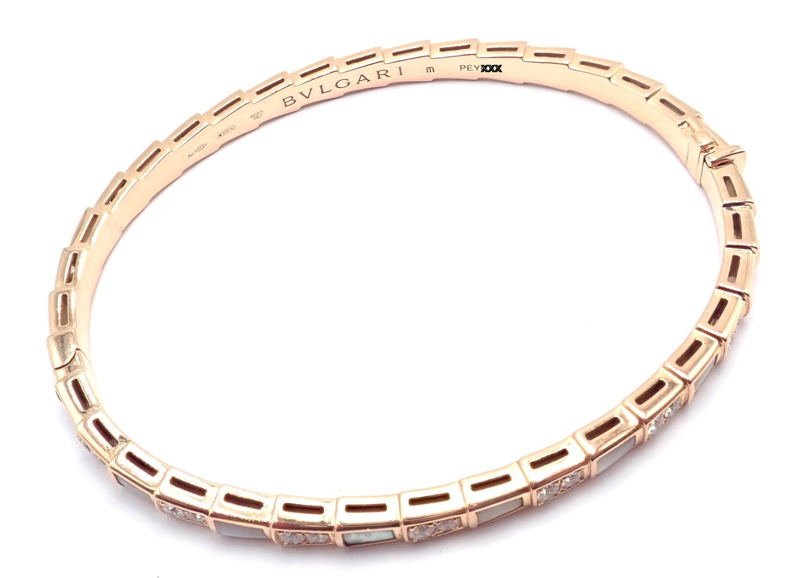Authentic! Bulgari Bvlgari Serpenti Viper 18k Gold Diamond MOP Bangle Bracelet | Fortrove