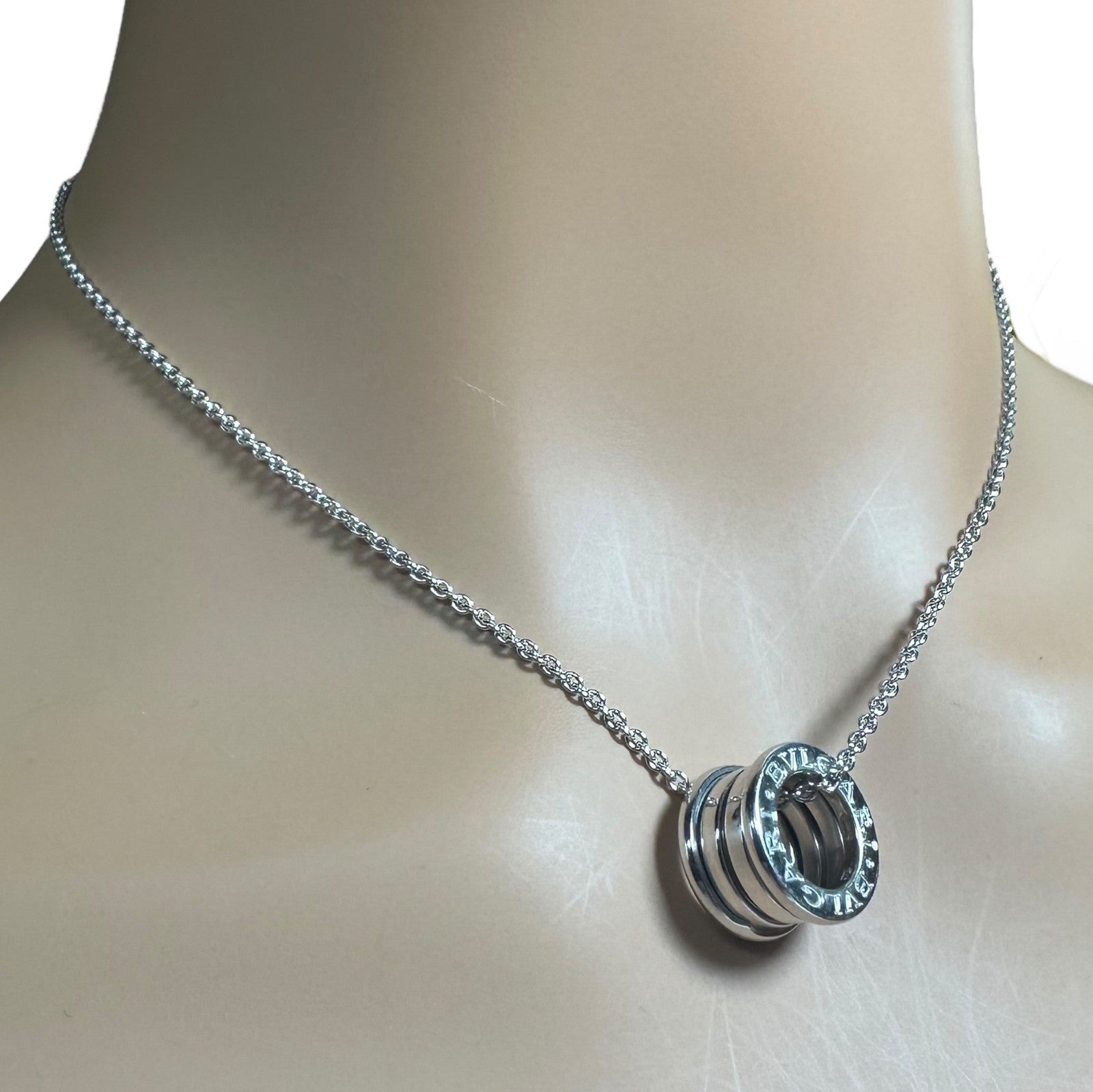 Authentic! Bulgari Bvlgari 18k White Gold B.Zero1 Pendant Necklace Box + Papers | Fortrove