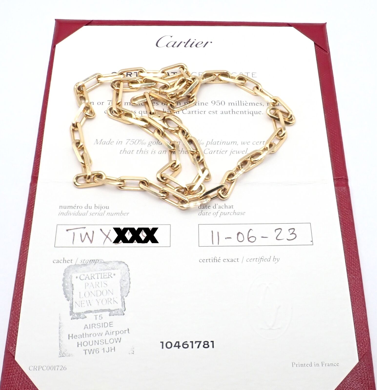 Authentic! Cartier Santos 18k Yellow Gold Link Chain Necklace 22" Cert. | Fortrove