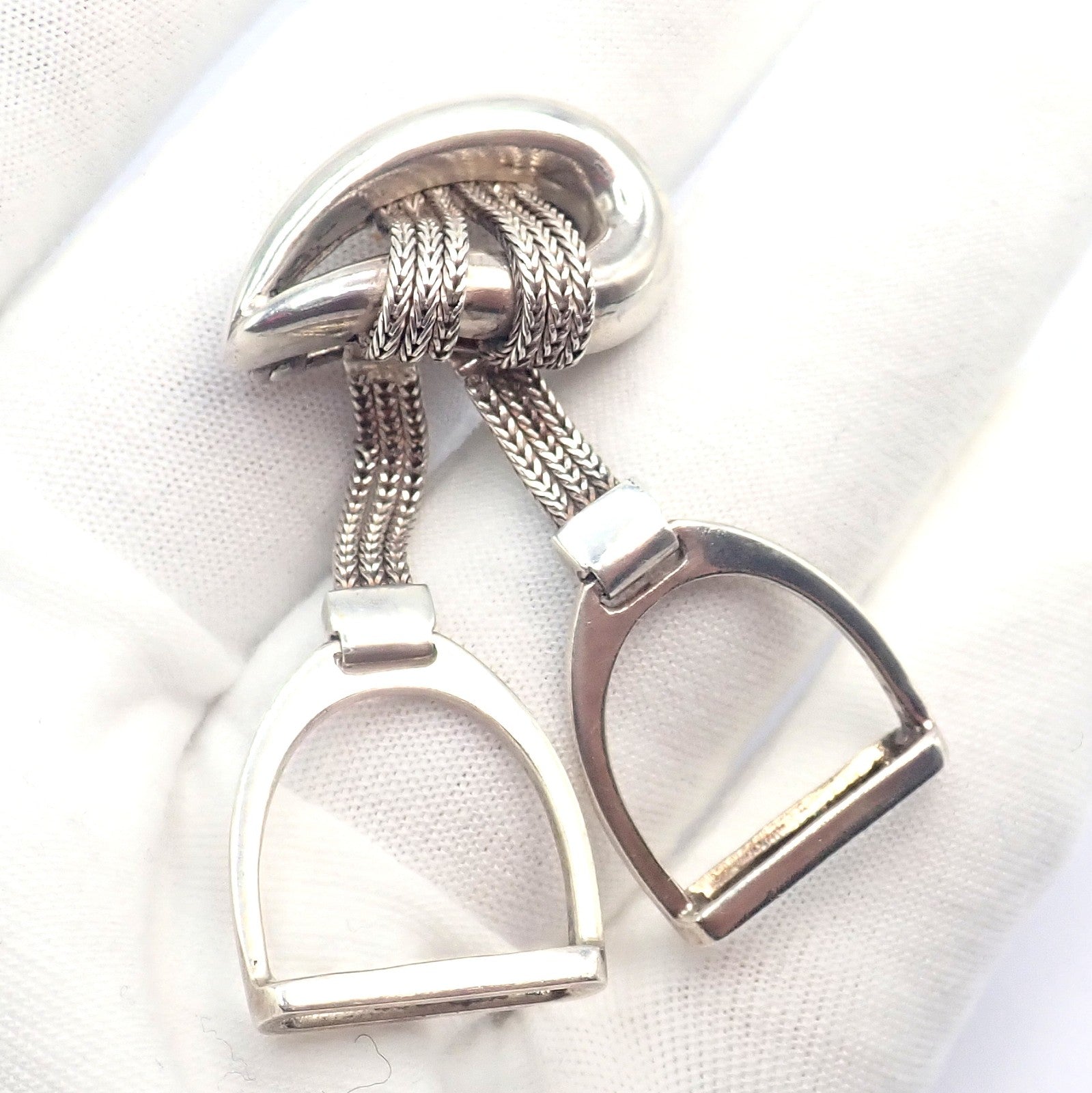 Authentic! Hermes Sterling Silver Double Stirrup Brooch Pin | Fortrove