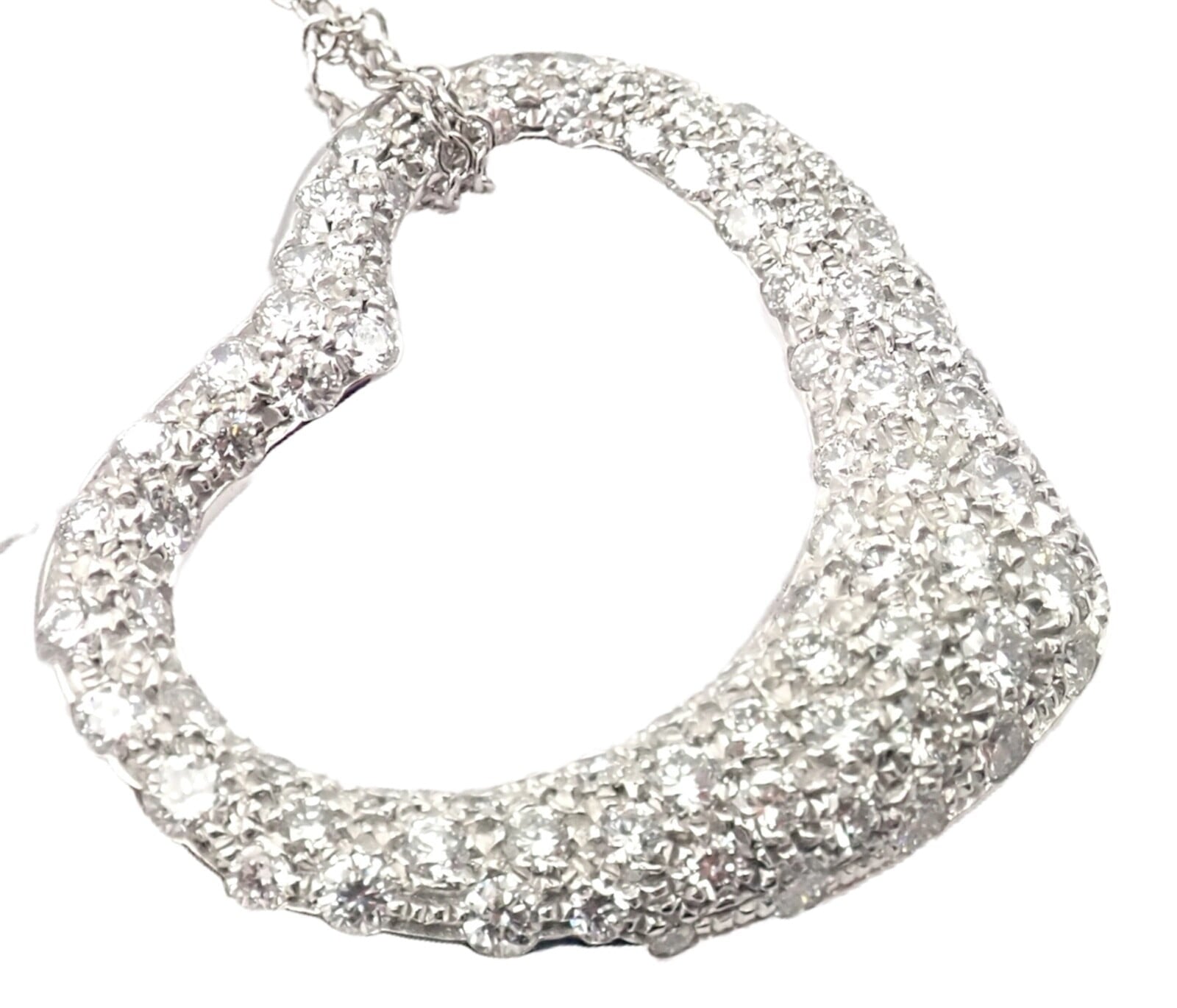 Tiffany & Co. Jewelry & Watches:Fine Jewelry:Necklaces & Pendants Authentic! Tiffany & Co Elsa Peretti Platinum Diamond Large Open Heart Necklace