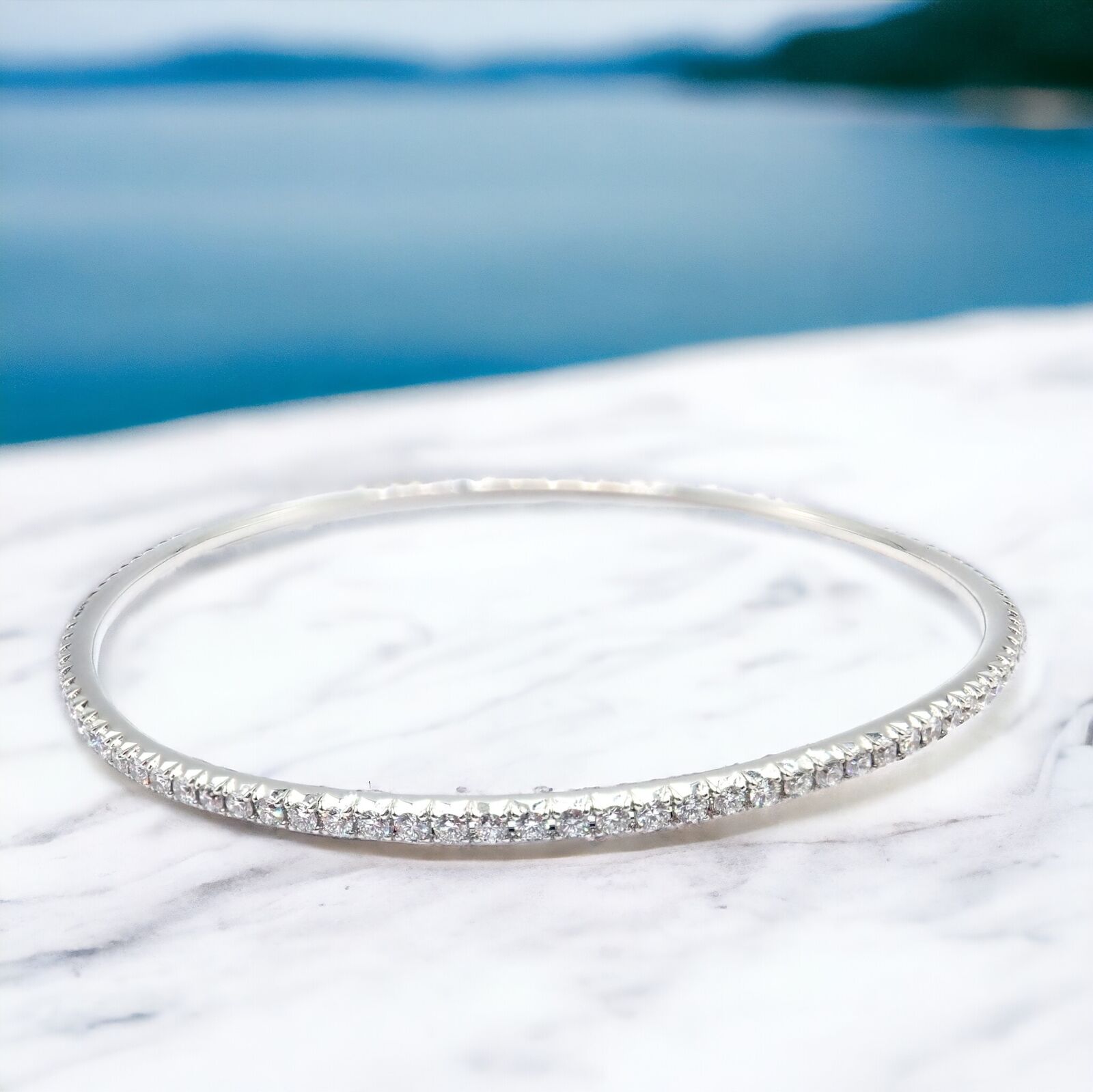 Authentic! Tiffany & Co Metro 18k White Gold Full Diamond Bangle Bracelet | Fortrove
