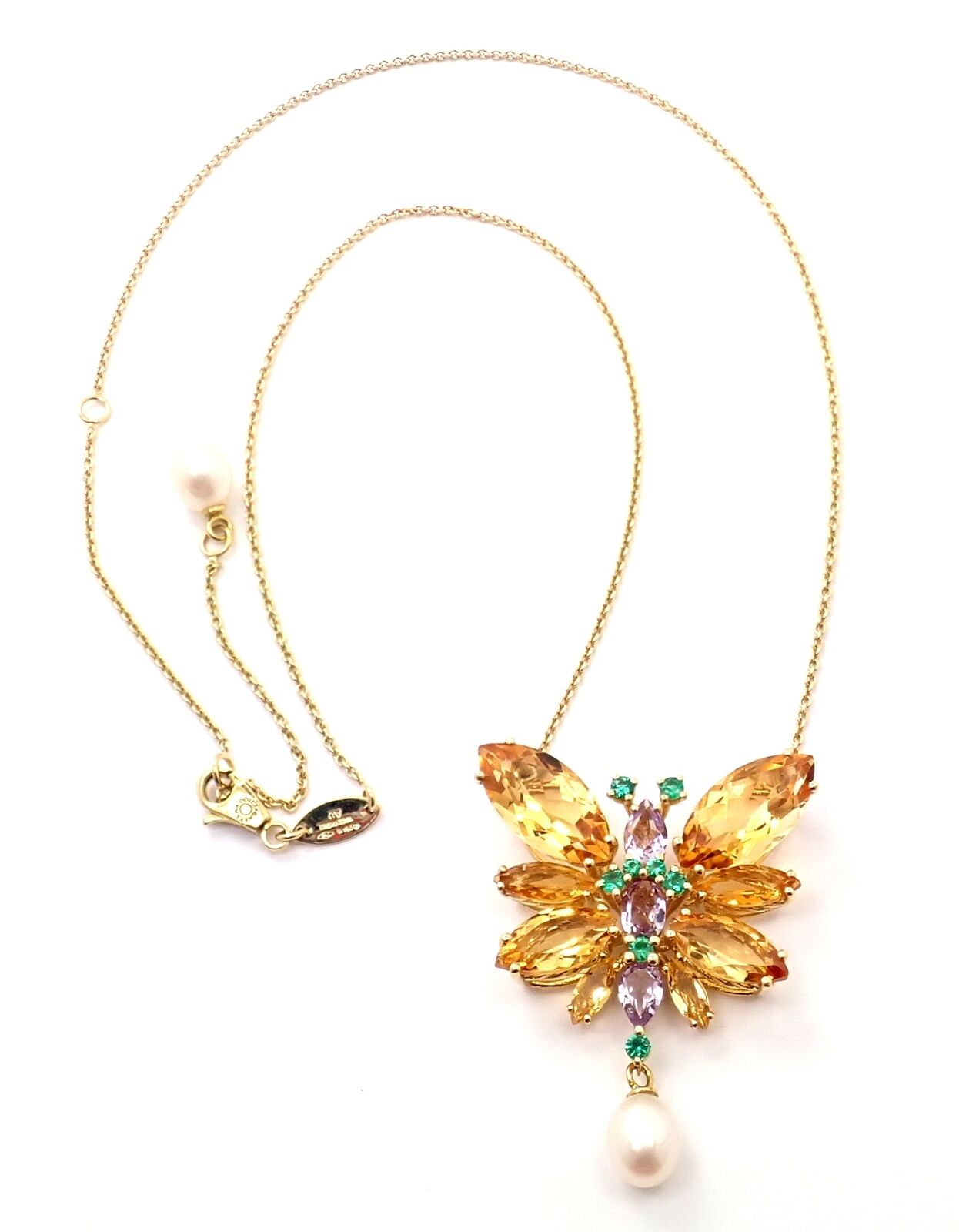 Authentic! Dolce & Gabbana Spring 18k Yellow Gold Citrine Butterfly Necklace | Fortrove