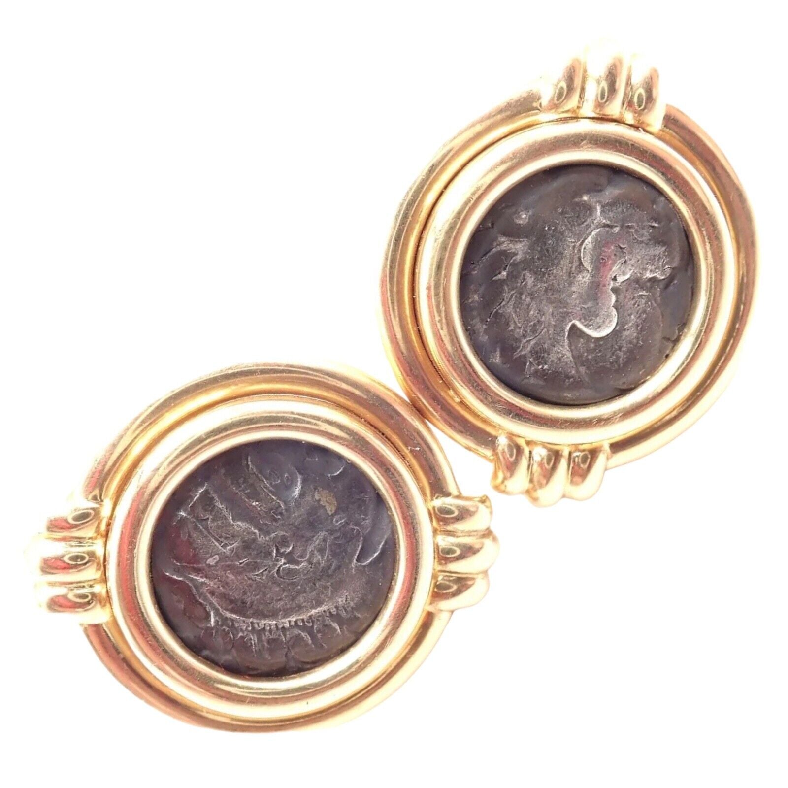 Vintage Bulgari Bvlgari 18k Yellow Gold Alexander The Great Coin Moneta Earrings | Fortrove