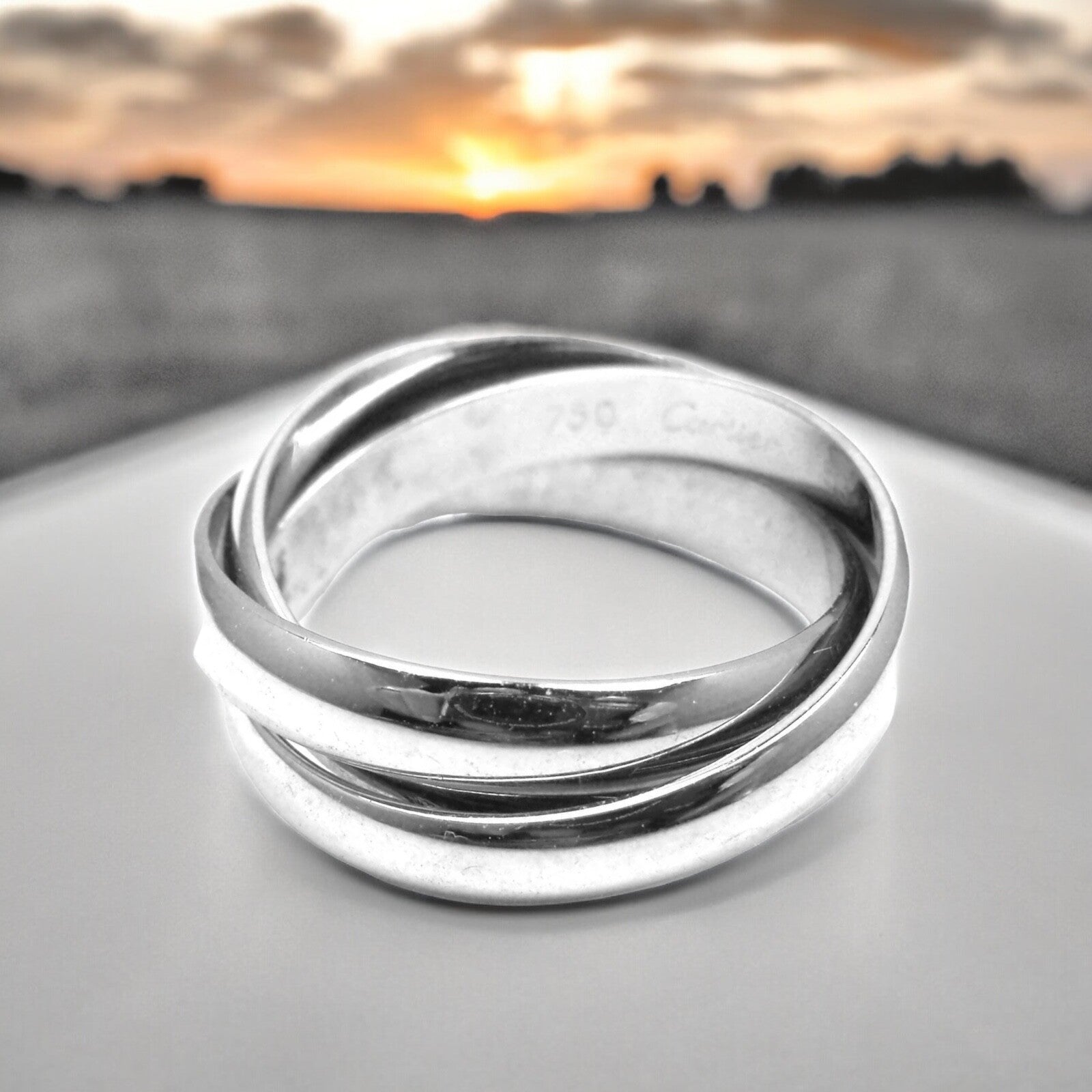 Authentic! Cartier 18k White Gold Trinity Band Ring Size 53 US 6 1/4 | Fortrove