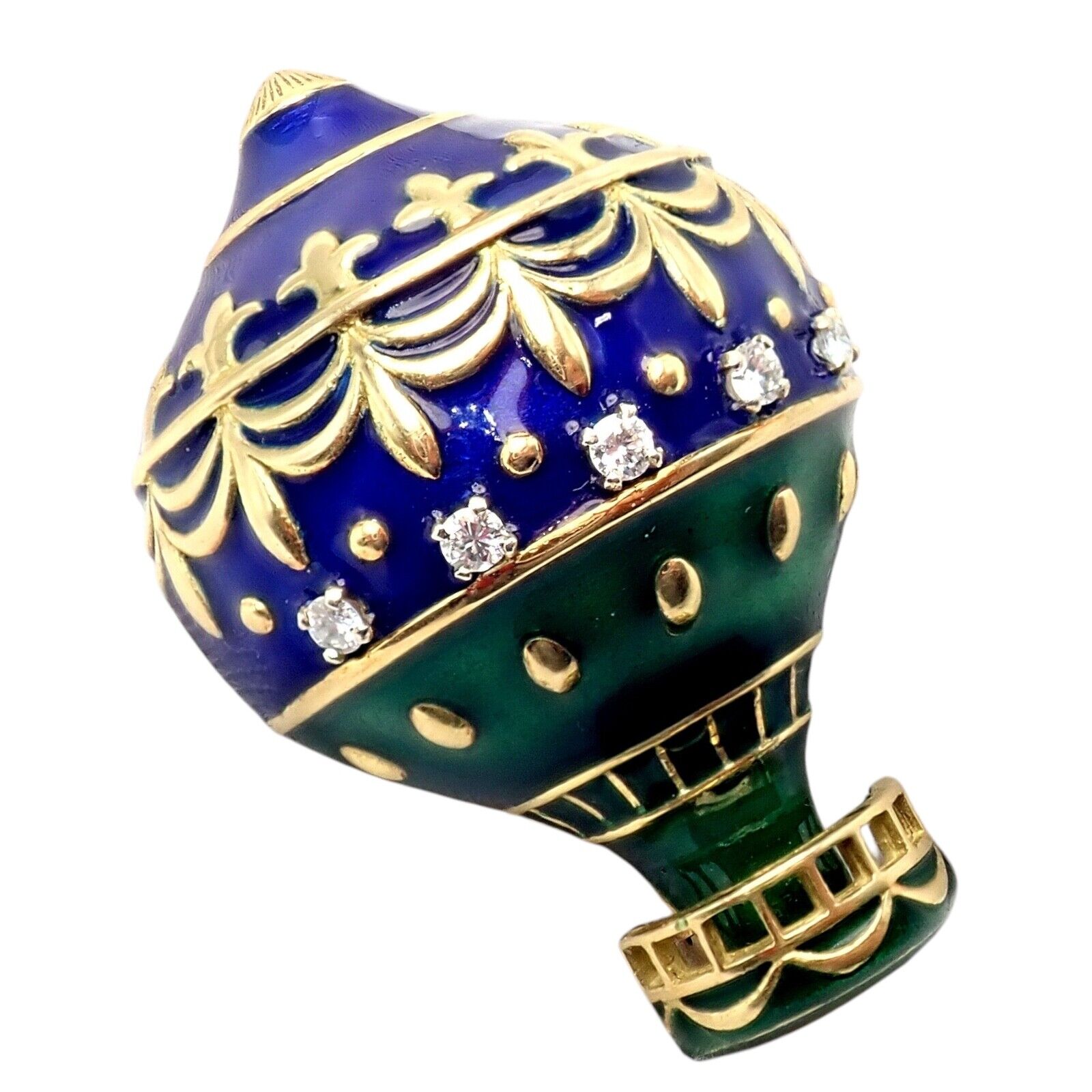 Authentic! Christian Dior 18k Yellow Gold Diamond Enamel Jules Verne Pin Brooch | Fortrove