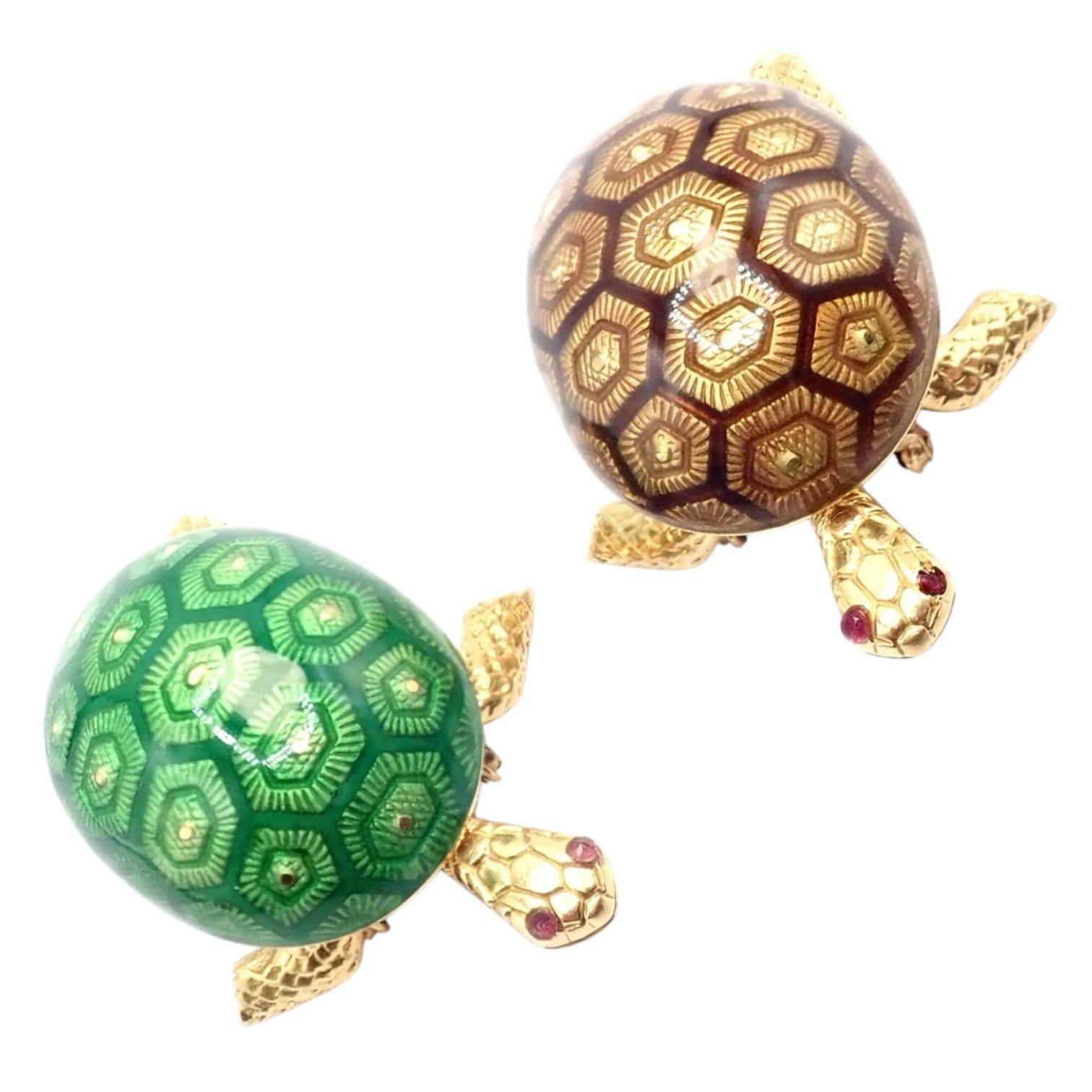 Boucheron Jewelry & Watches:Fine Jewelry:Brooches & Pins Vintage! Boucheron France 18k Yellow Gold Enamel Set Of Two Turtle Brooches