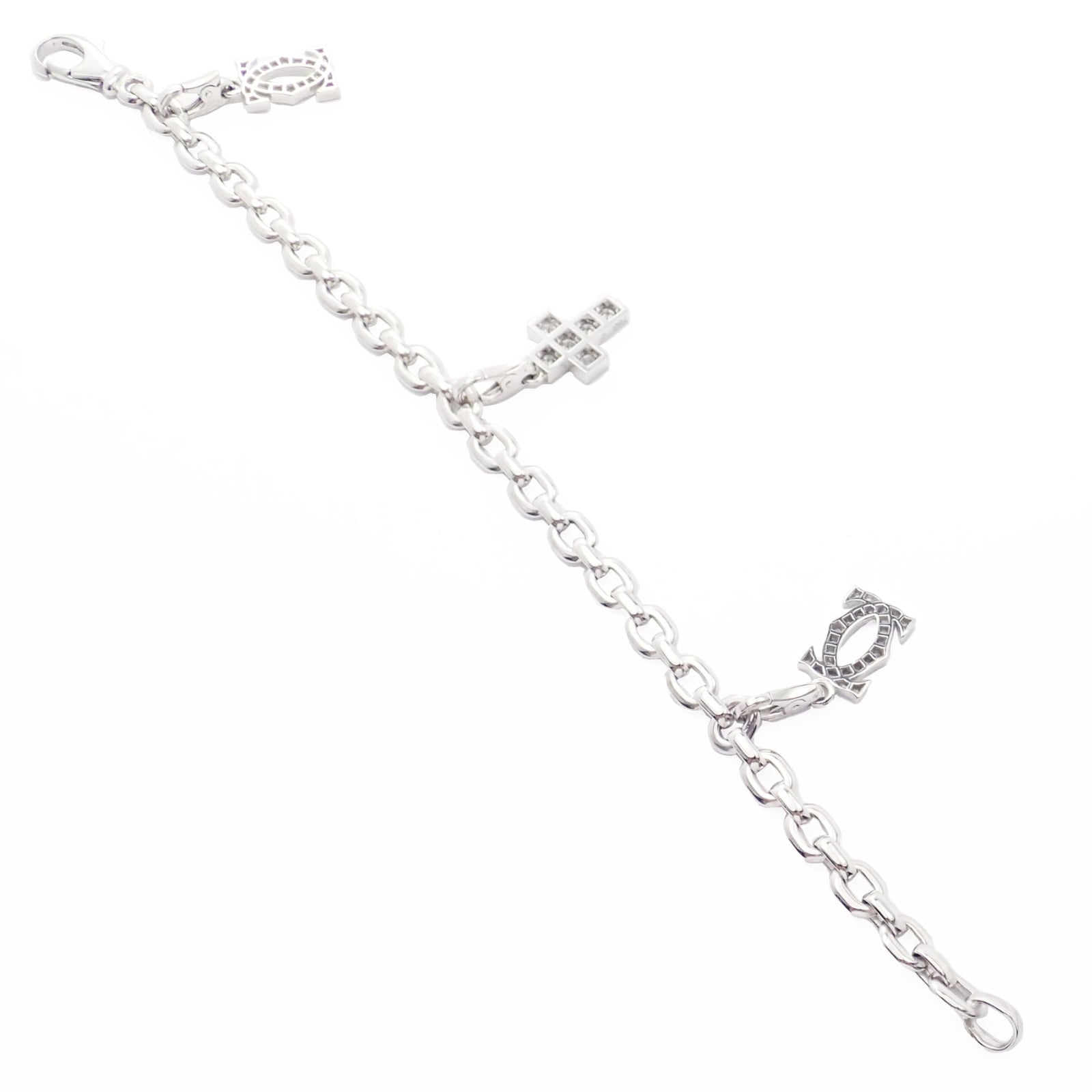 Cartier Jewelry & Watches:Fine Jewelry:Bracelets & Charms Authentic! Cartier 18k White Gold 3 Charm Bracelet with Diamond Cross Double C's