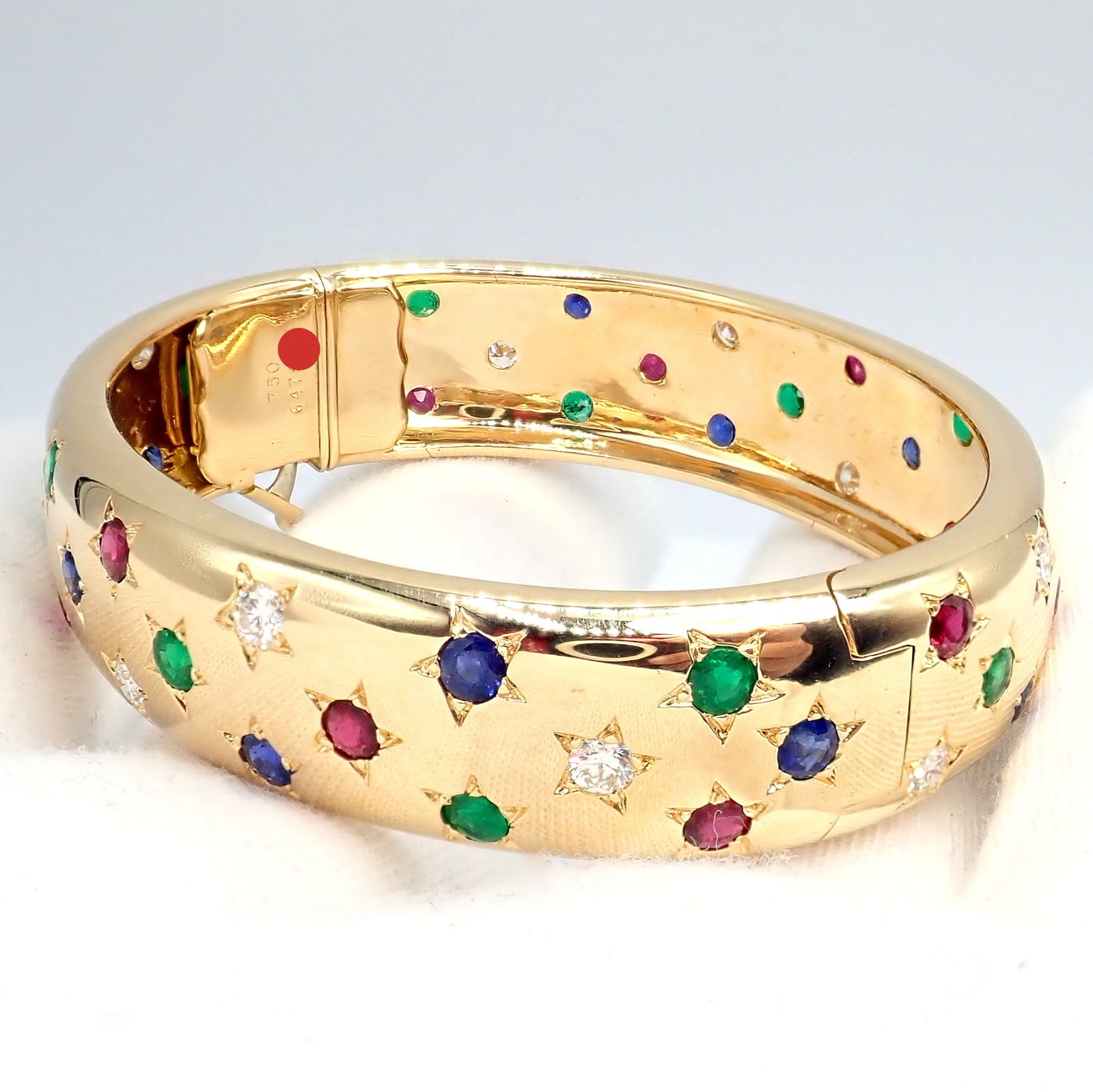 Cartier Jewelry & Watches:Fine Jewelry:Bracelets & Charms Cartier Star 18k Yellow Gold Diamond Ruby Emerald Sapphire Bangle Bracelet Cert.