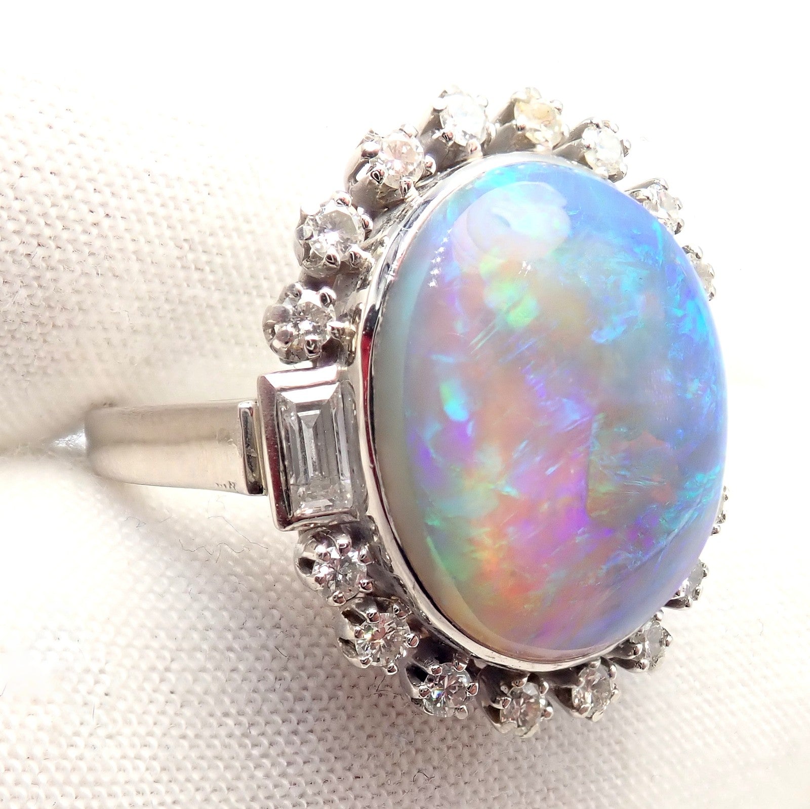 Antique Vintage Estate Palladium Diamond Opal Ring | Fortrove