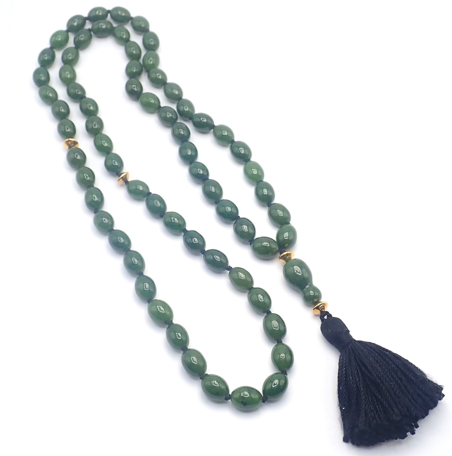 Authentic! Tiffany & Co Cummings 18k Yellow Gold Nephrite Jade Bead Necklace | Fortrove