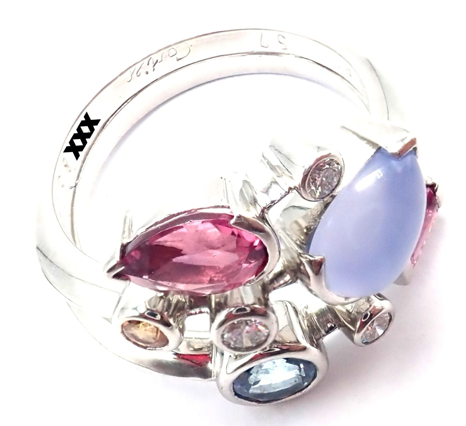 Authentic! Cartier Meli Melo Platinum Chalcedony Tourmaline Garnet Diamond Ring | Fortrove