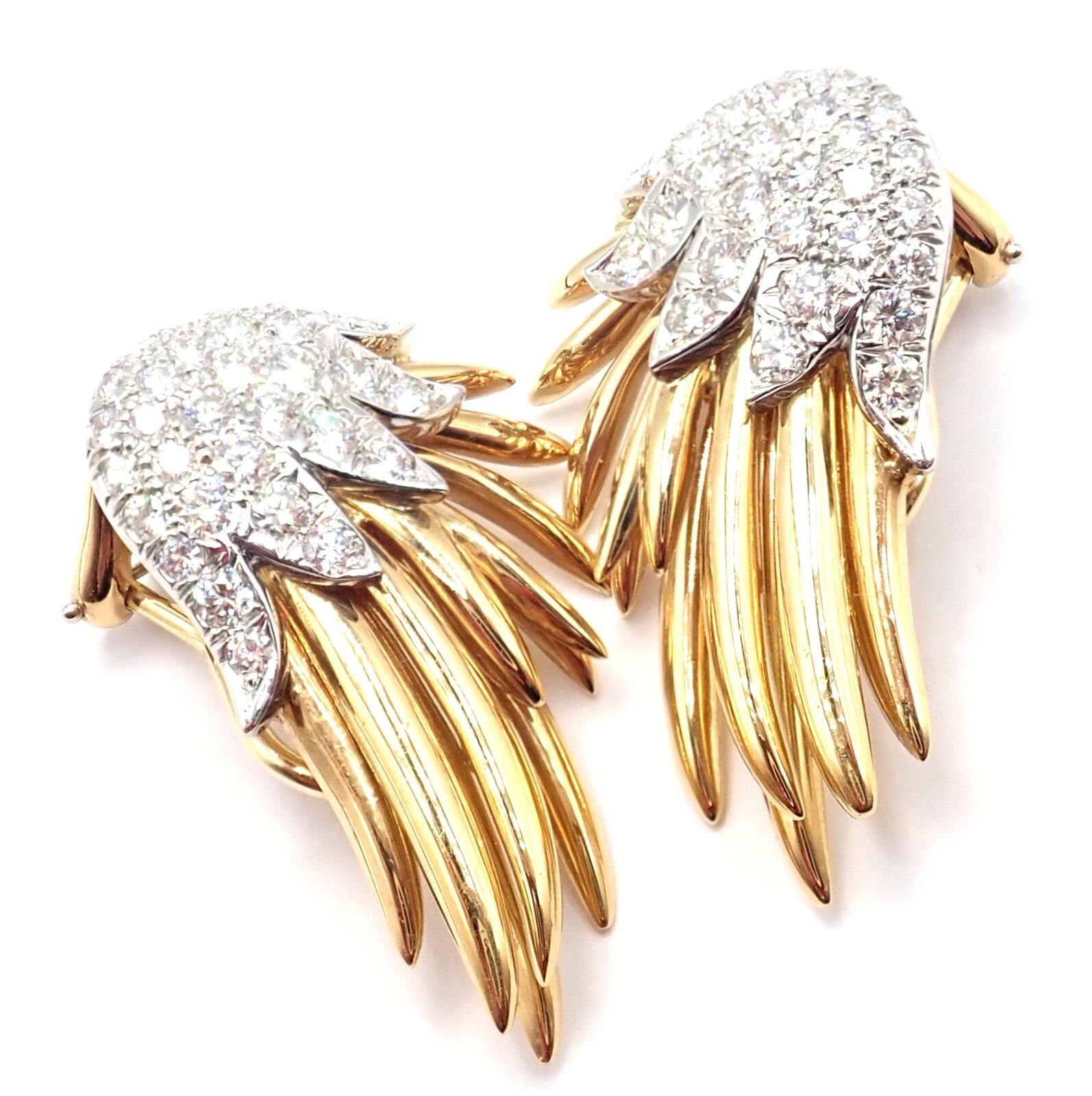 Authentic! Tiffany & Co Schlumberger Flame 18k Gold Platinum Diamond Earrings | Fortrove
