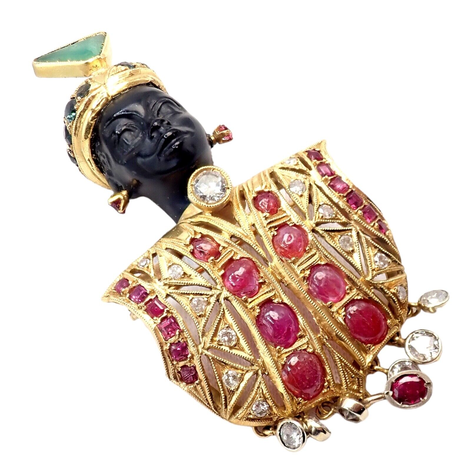 Rare! Ethel Merman Estate 18k Yellow Gold Large Blackamoor Diamond Ruby Brooch | Fortrove