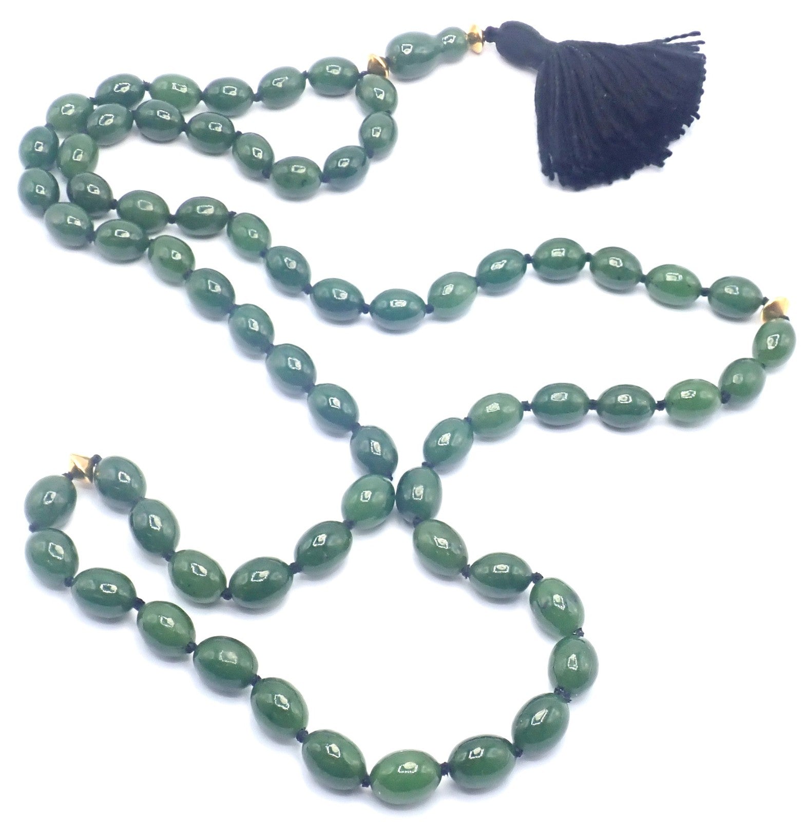 Authentic! Tiffany & Co Cummings 18k Yellow Gold Nephrite Jade Bead Necklace | Fortrove