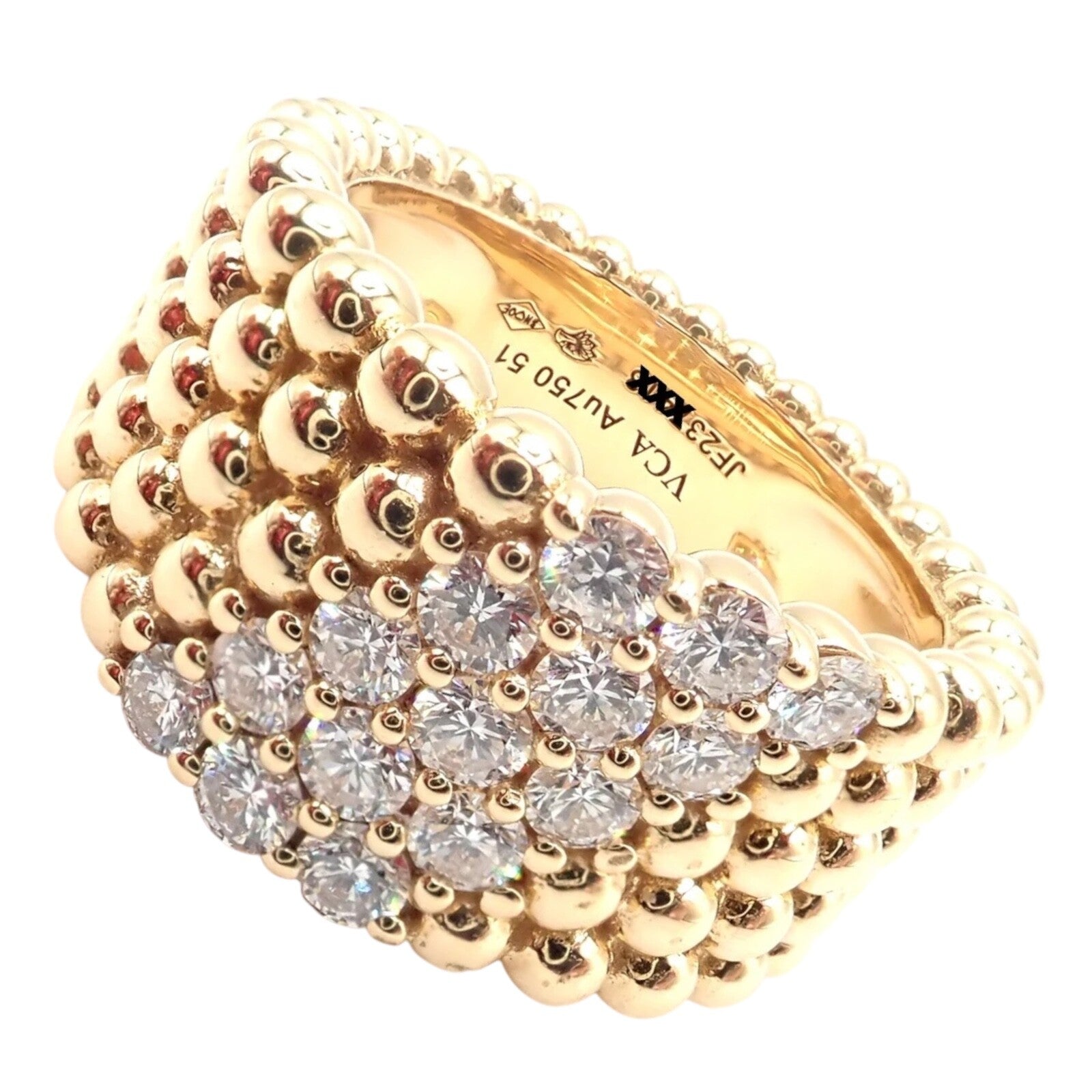 Van Cleef & Arpels 18k Yellow Gold Perlee Diamond 5 Row Band Ring Size 5.75 Cert | Fortrove