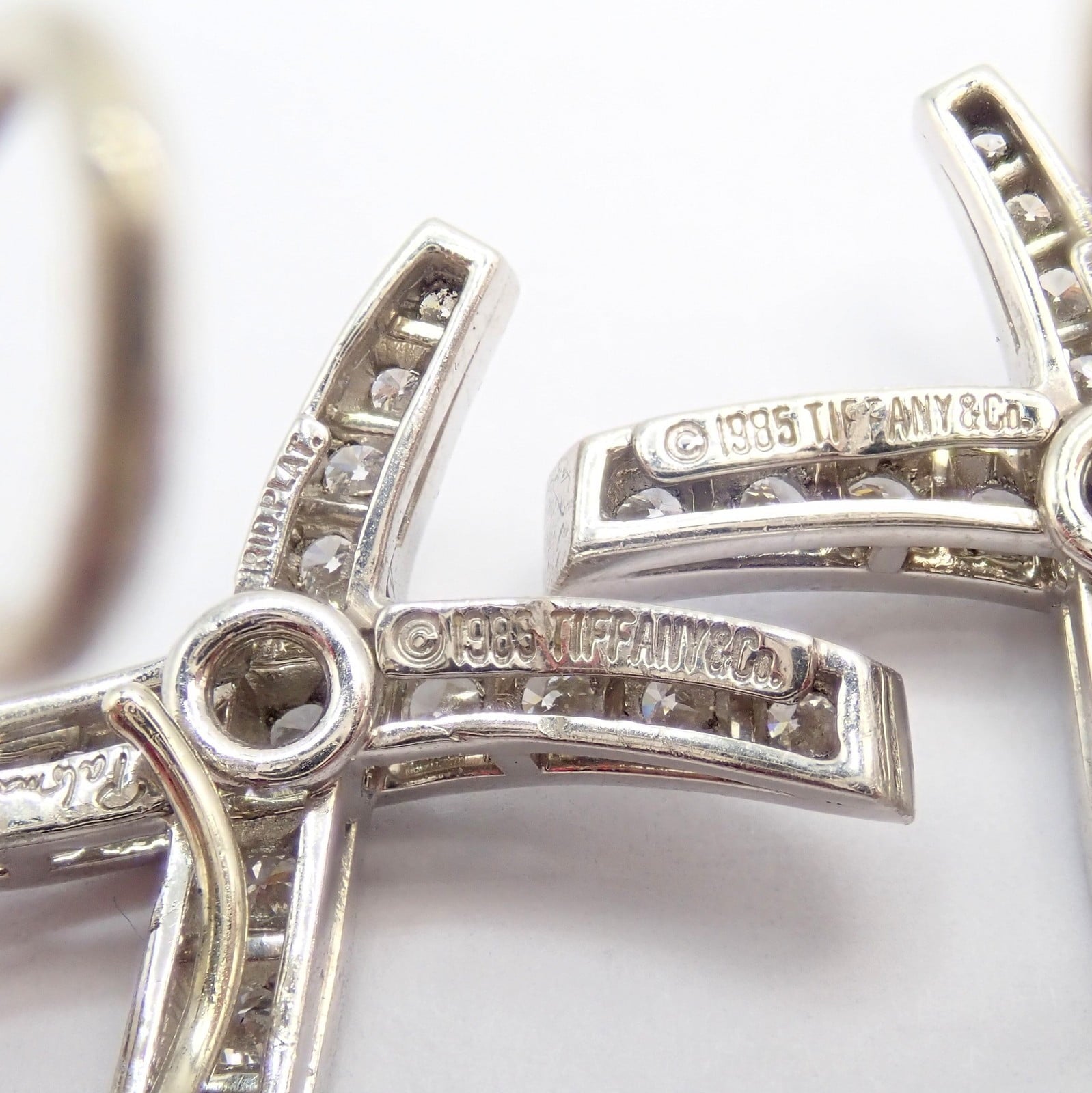 Tiffany & Co Picasso Platinum X Drop Diamond Amethyst Night + Day Earrings 1985 | Fortrove