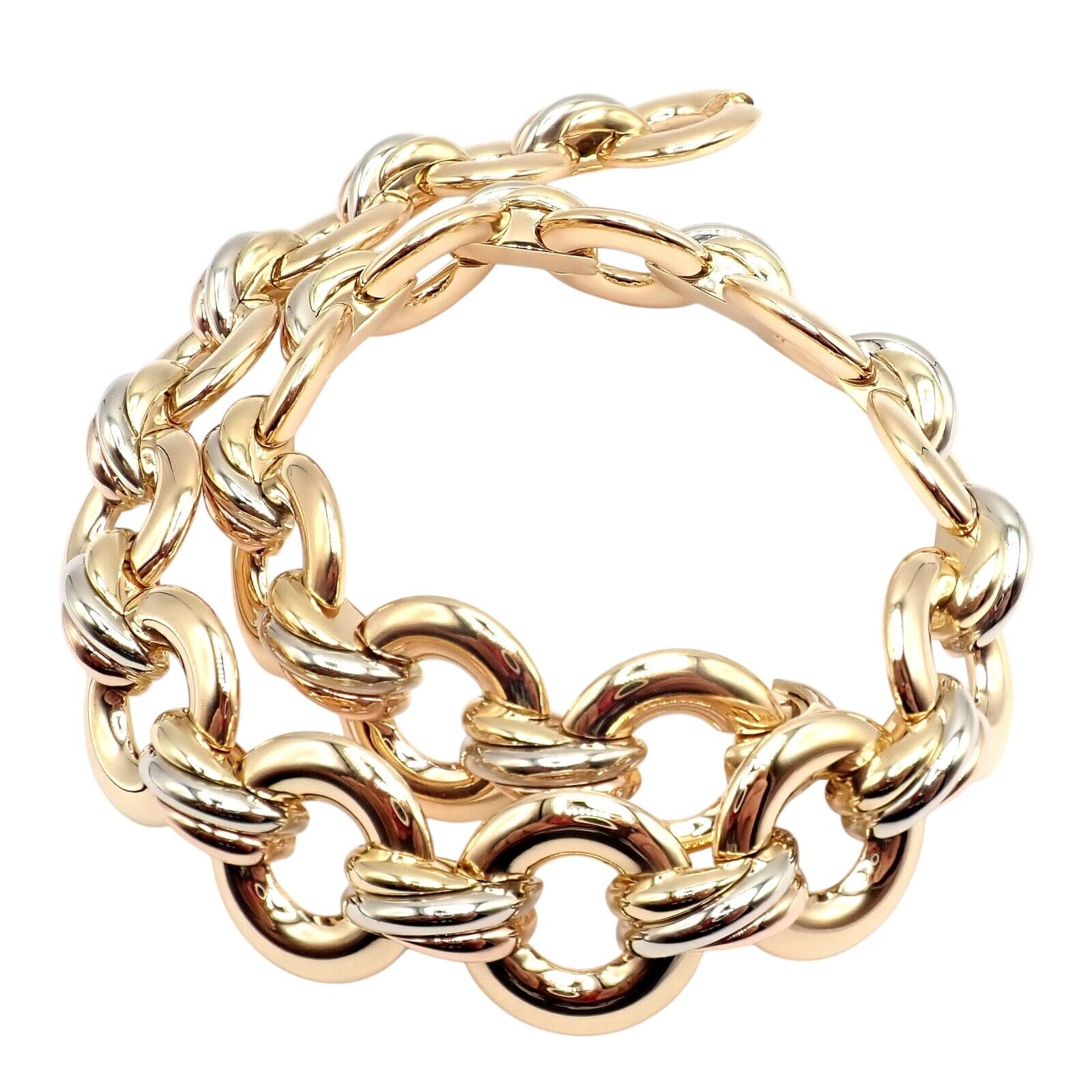 Vintage! Authentic Cartier Trinity 18k Tri-Color Gold Round Link Necklace 1996 | Fortrove