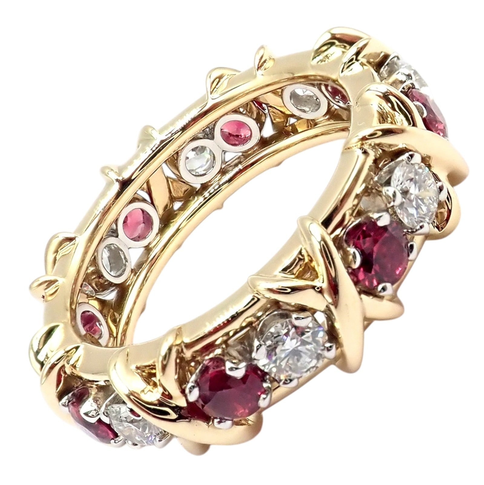 Tiffany & Co. Jewelry & Watches:Fine Jewelry:Rings Tiffany & Co Schlumberger 18k Gold Platinum 16 Stone Diamond Ruby Band Ring Sz 5