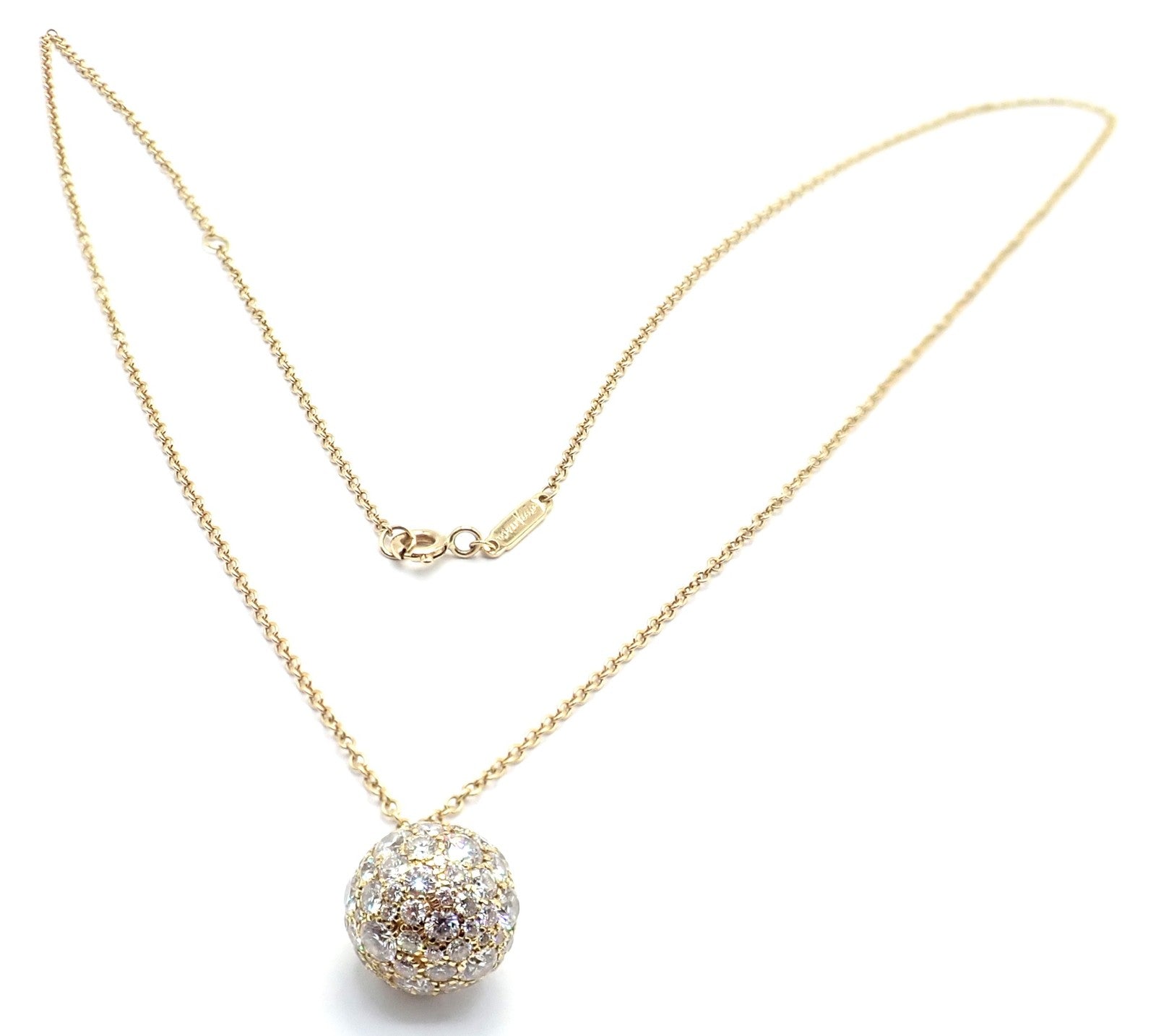 Authentic! Tiffany & Co 18k Yellow Gold Hardware Diamond Ball Pendant Necklace | Fortrove